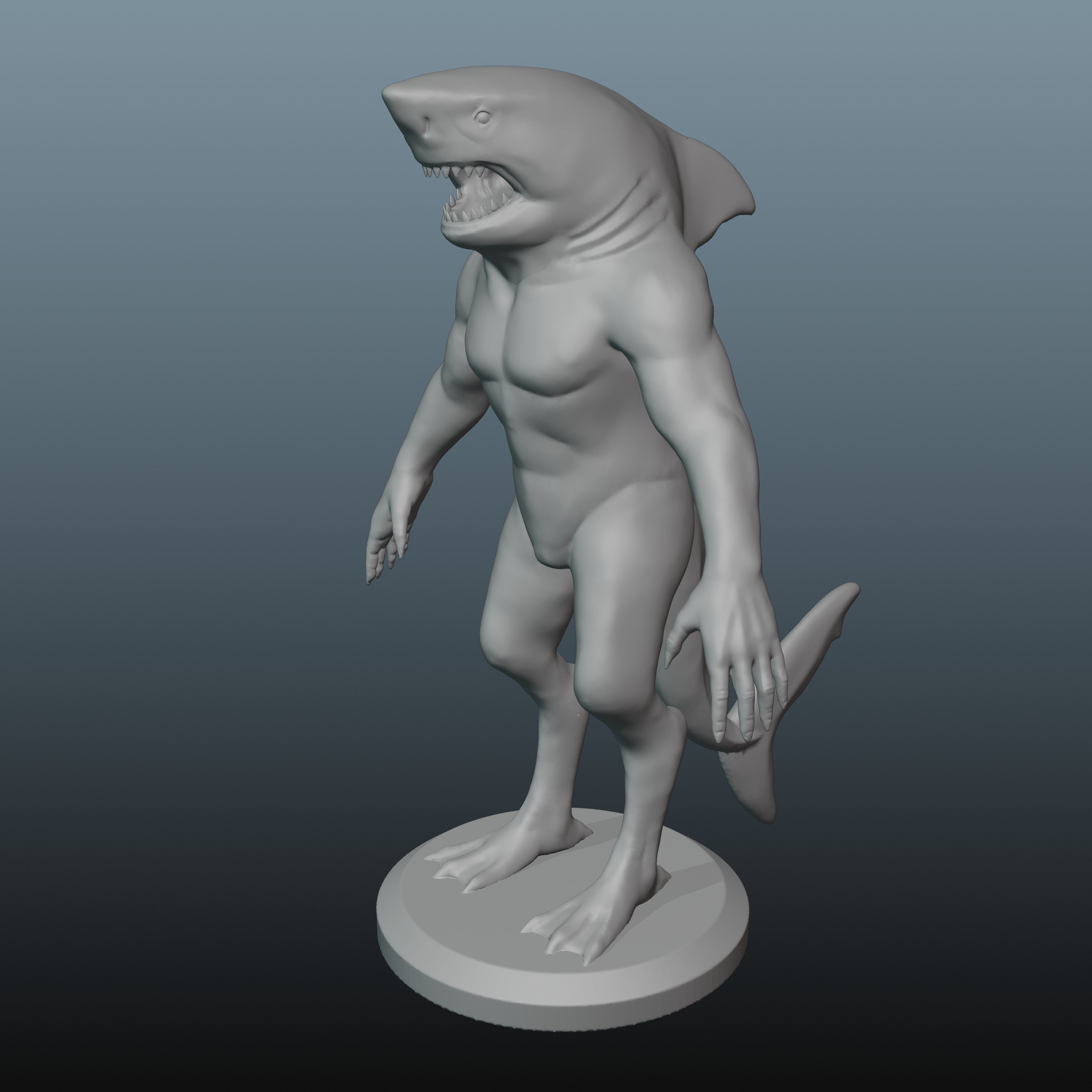 Wereshark Humanoid Great White Shark Monster 3D print model_6