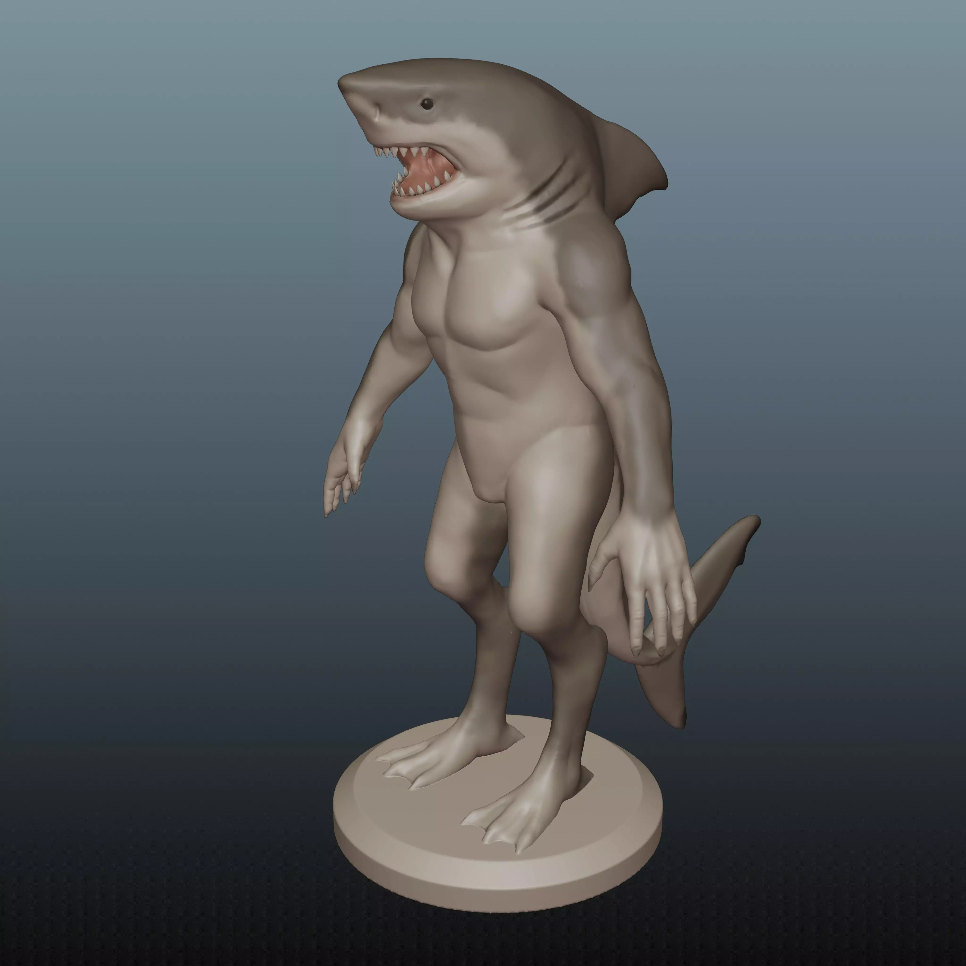 Wereshark Humanoid Great White Shark Monster 3D print model_0