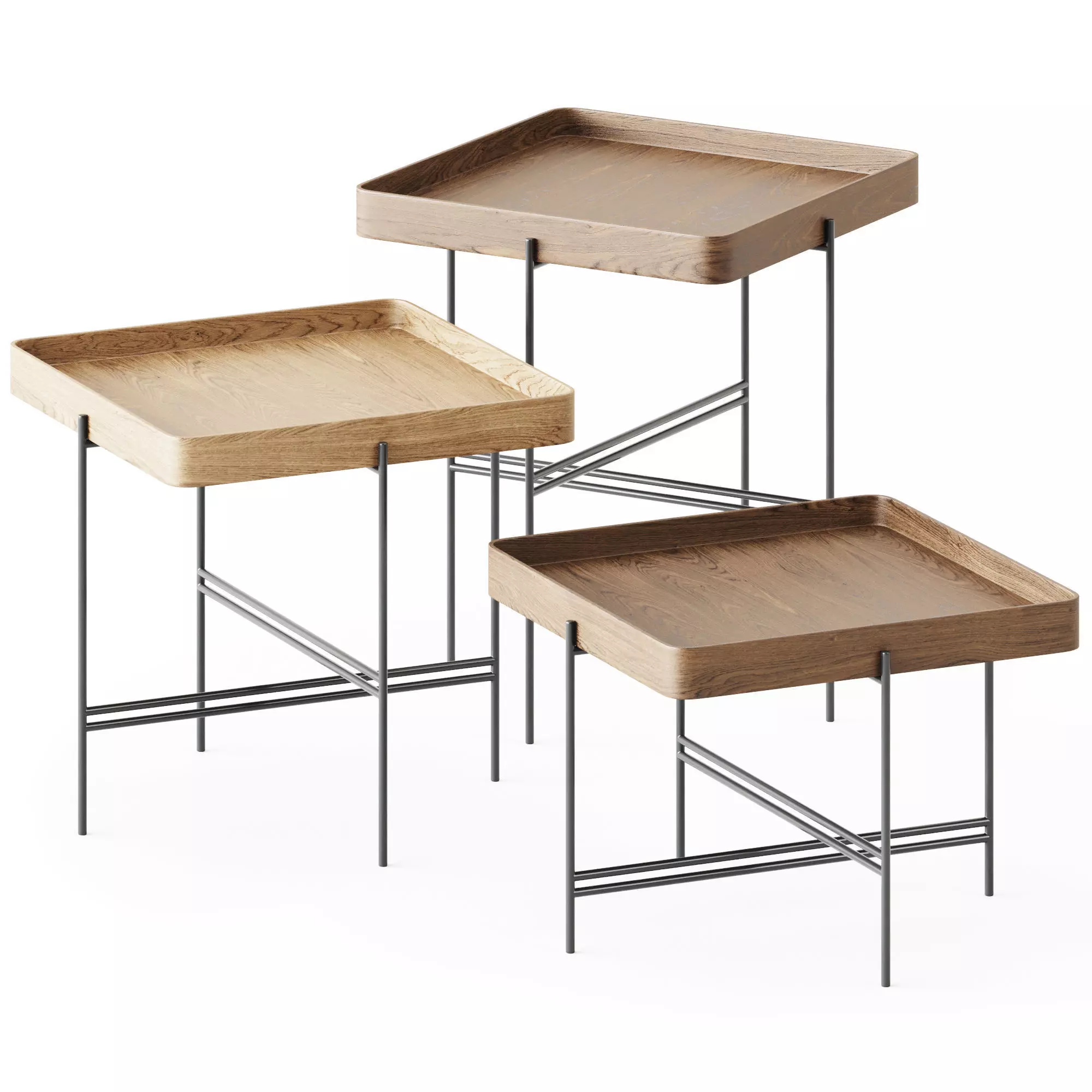 Wooden Square Coffee Tables Tray by Potocco 3D model_0