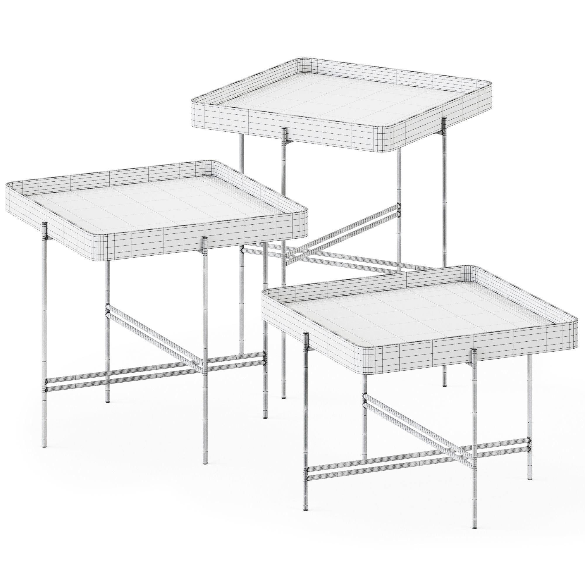 Wooden Square Coffee Tables Tray by Potocco 3D model_1