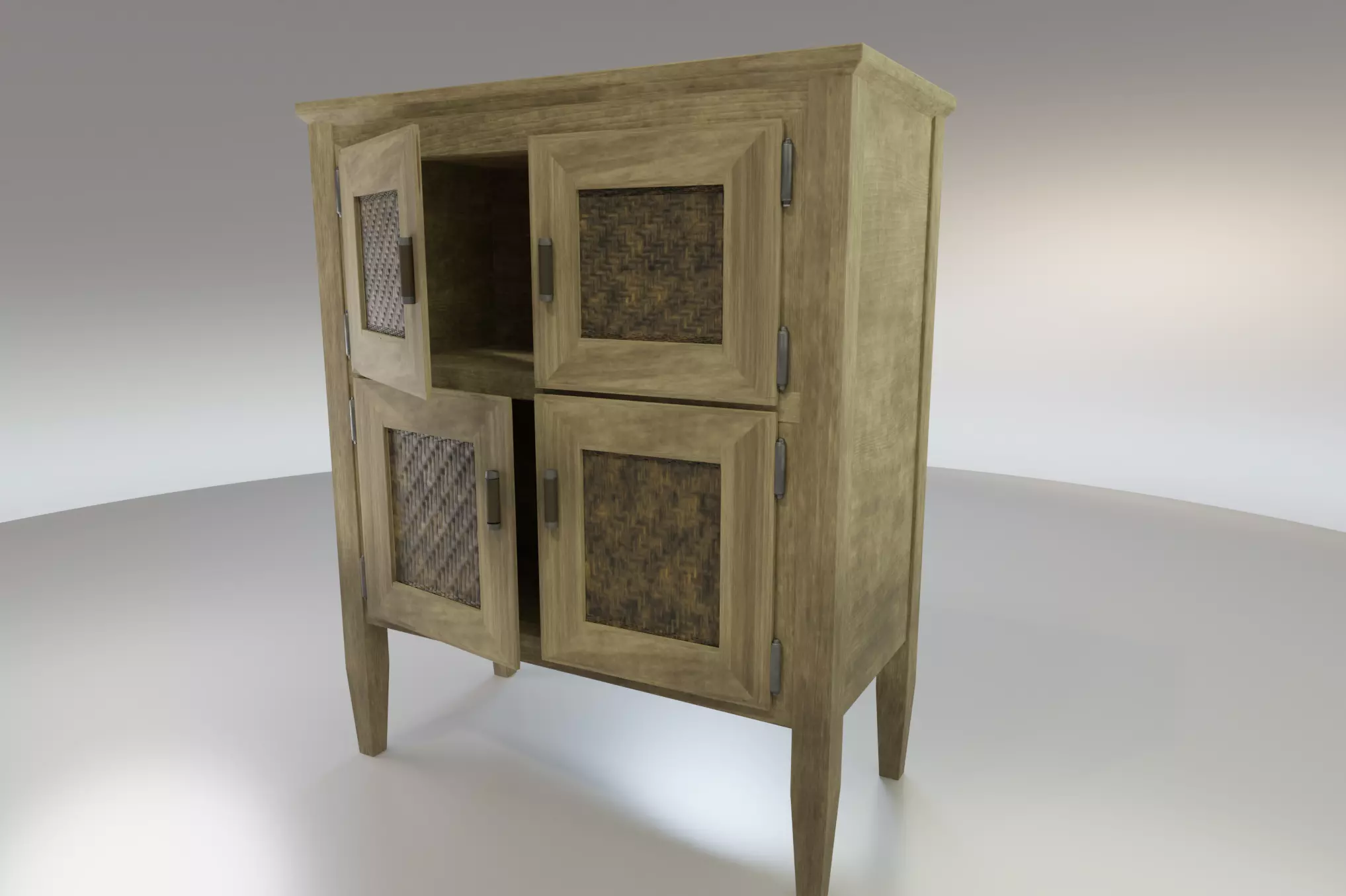 Worn farmhouse Cabinet Dresser Low-poly 3D model_0