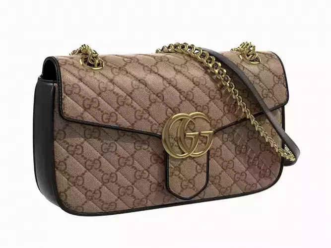 Gucci GG Marmont Bag Beige Print Low-poly 3D model