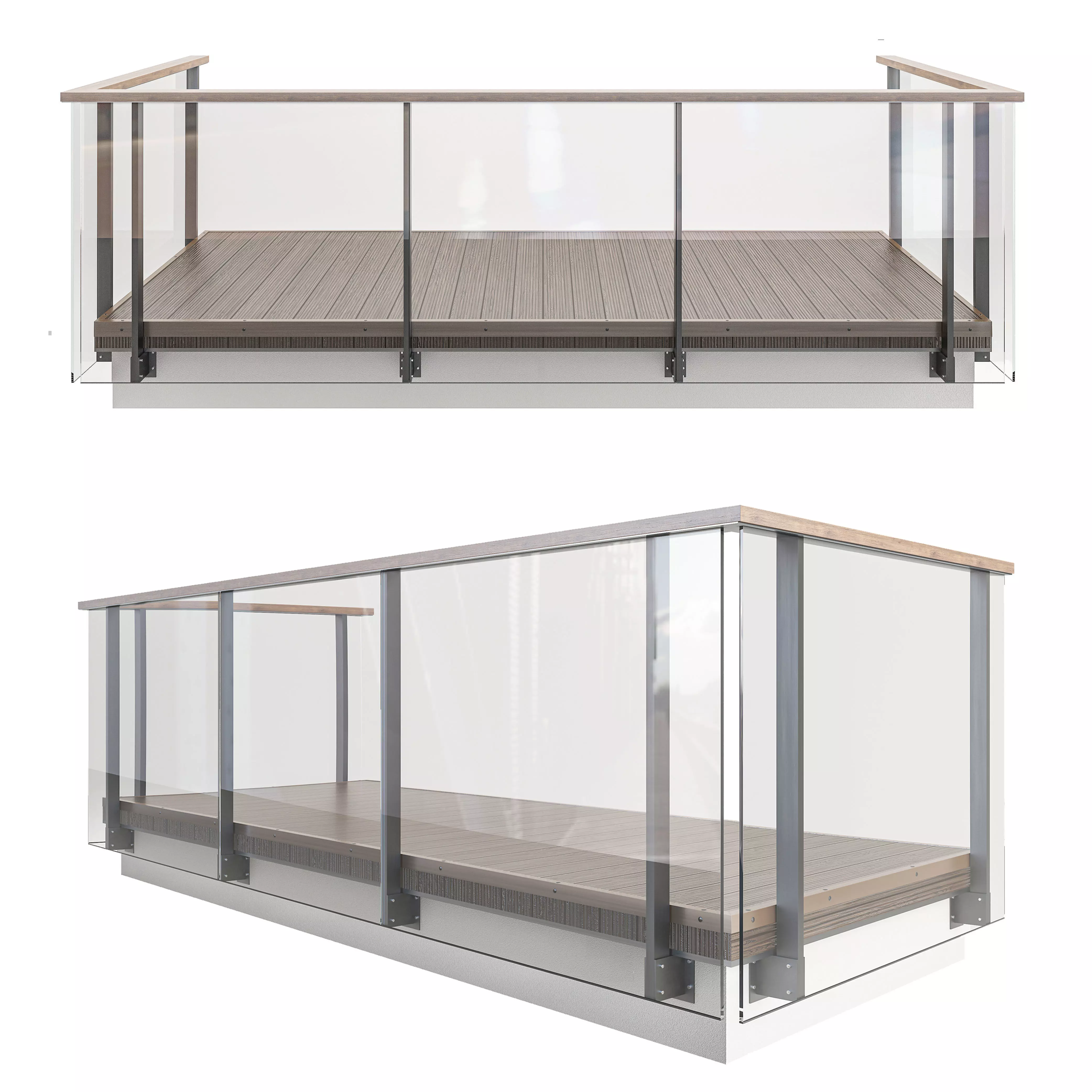 Glass-Railing-05 two glass railings and wooden deck 3D model_0