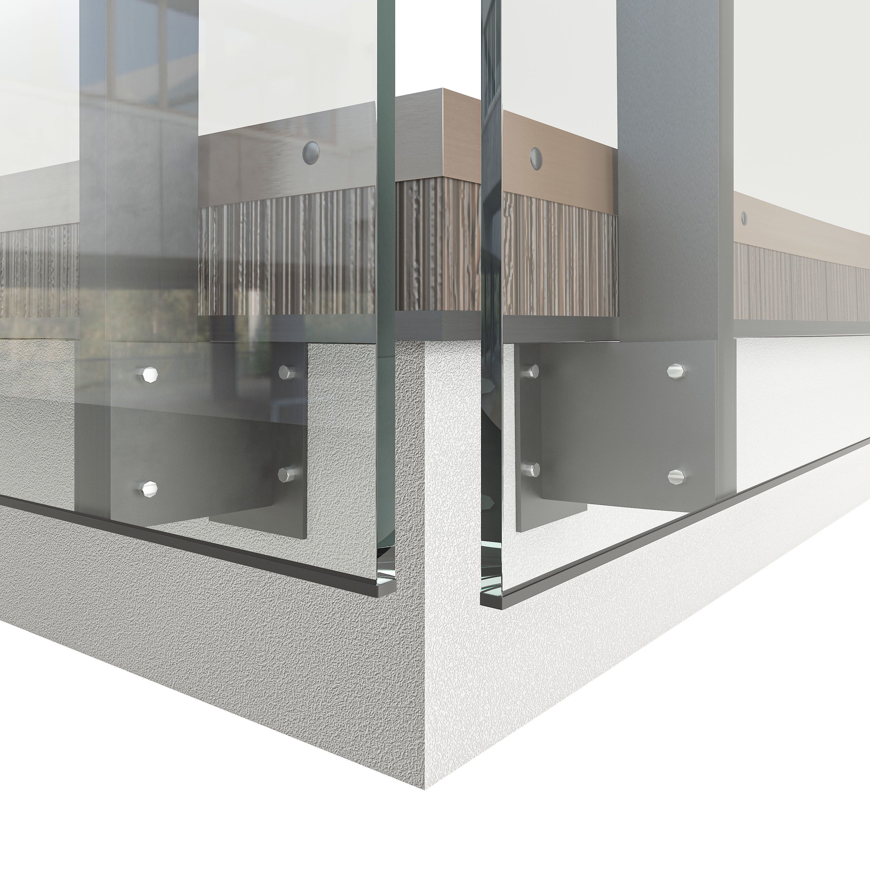 Glass-Railing-05 two glass railings and wooden deck 3D model_1