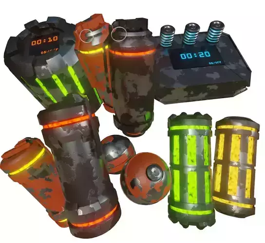 Sci-Fi Grenade and Bomb Package Game Ready Assets Low-poly 3D model