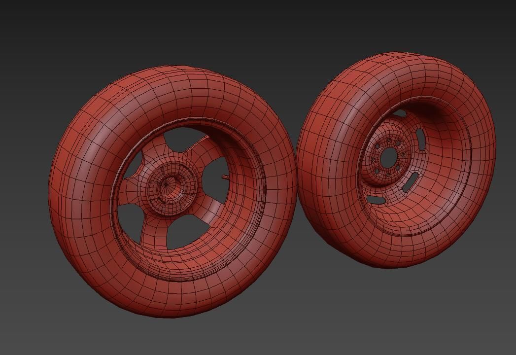 Old wheels for car PBR 3D model_8