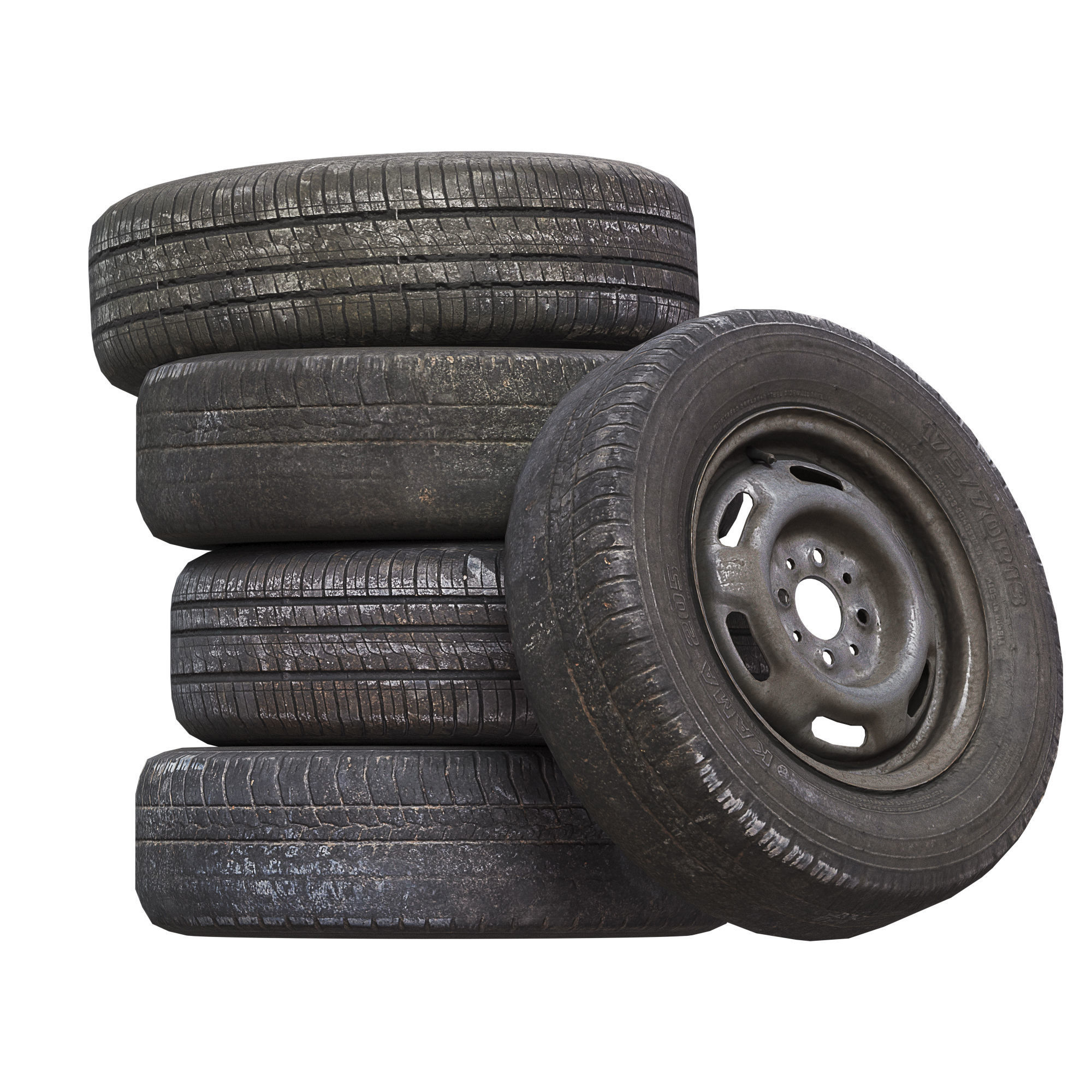 Old wheels for car PBR 3D model_2