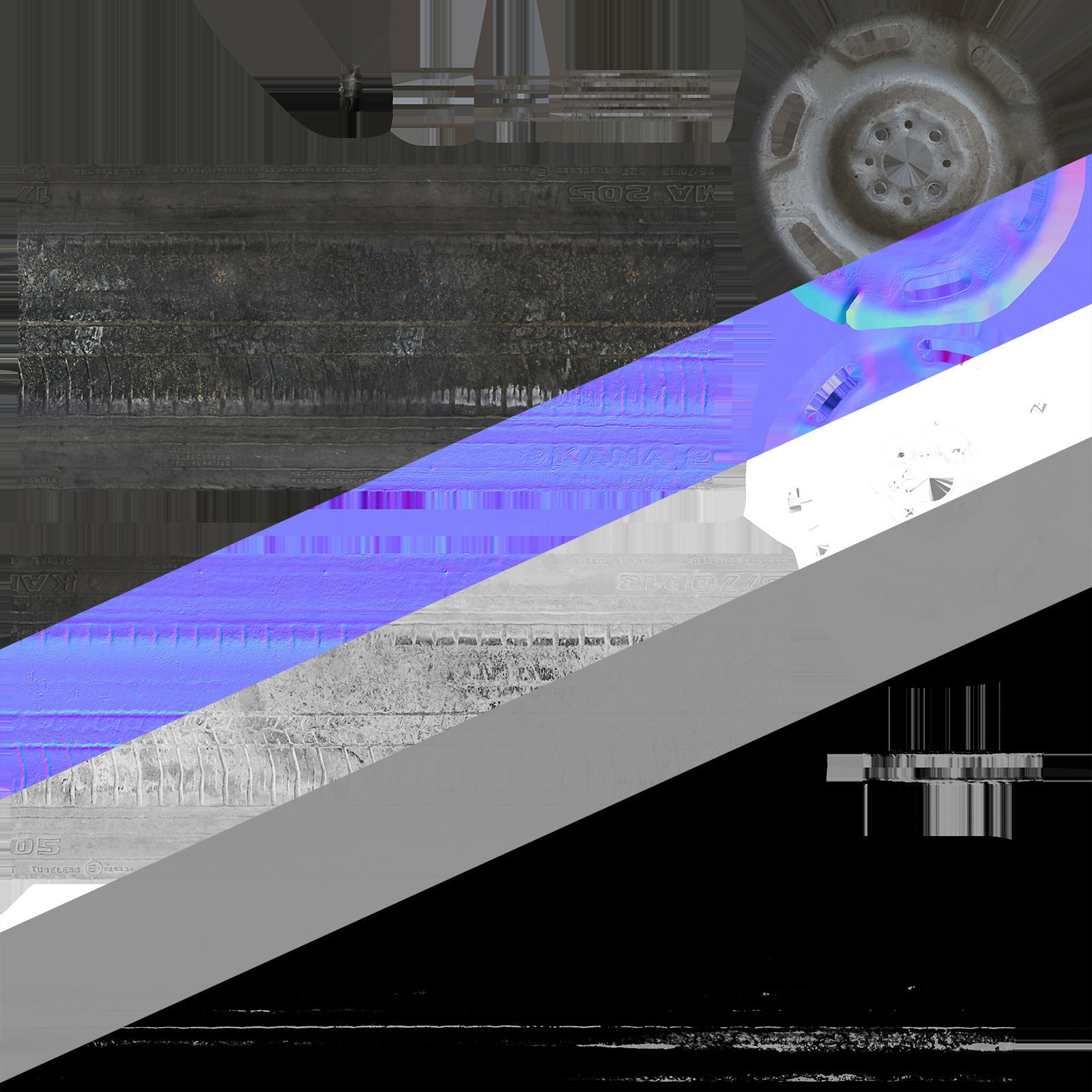 Old wheels for car PBR 3D model_12