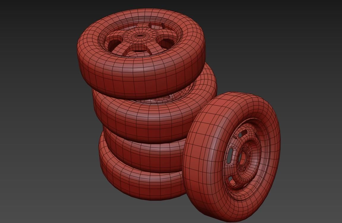 Old wheels for car PBR 3D model_6
