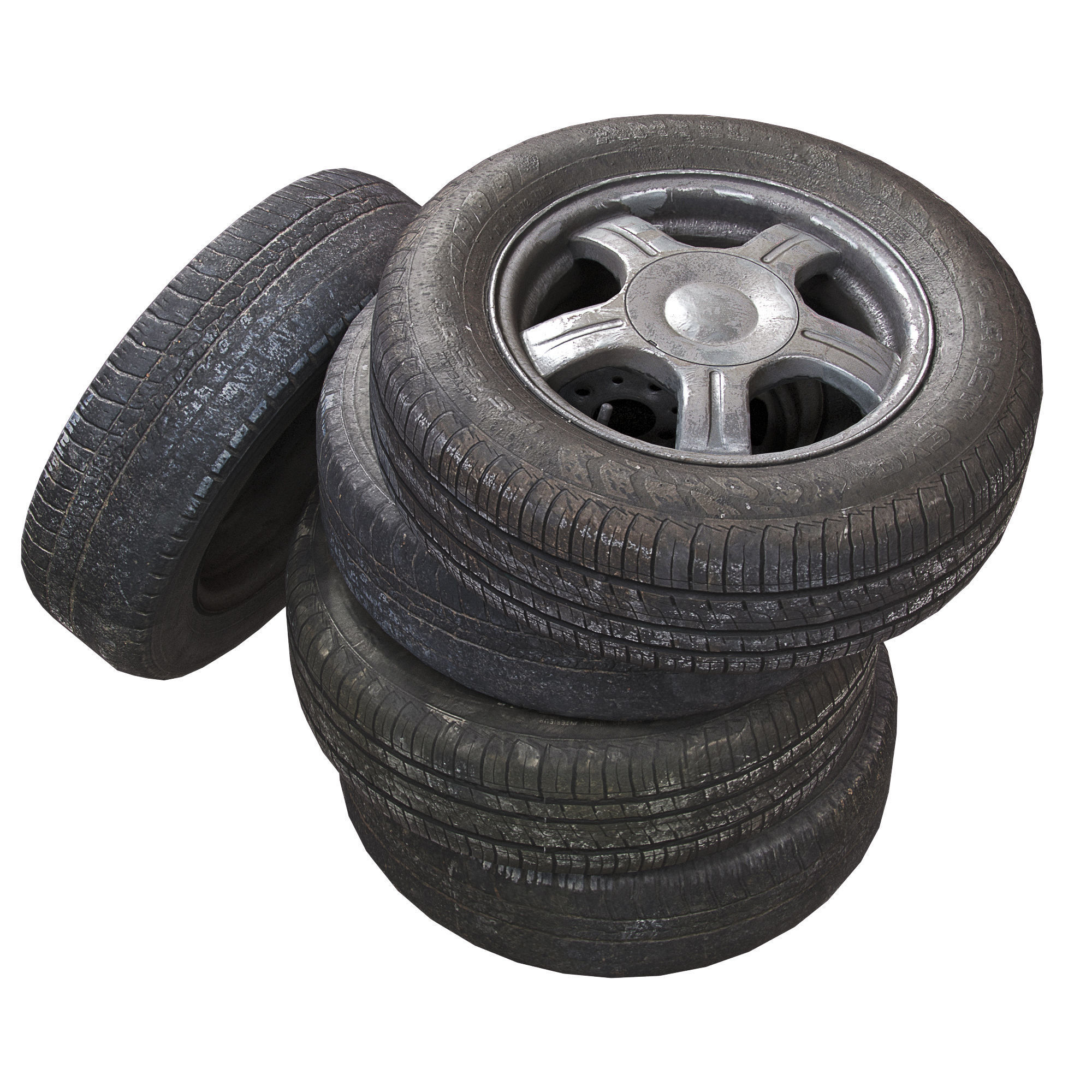 Old wheels for car PBR 3D model_3