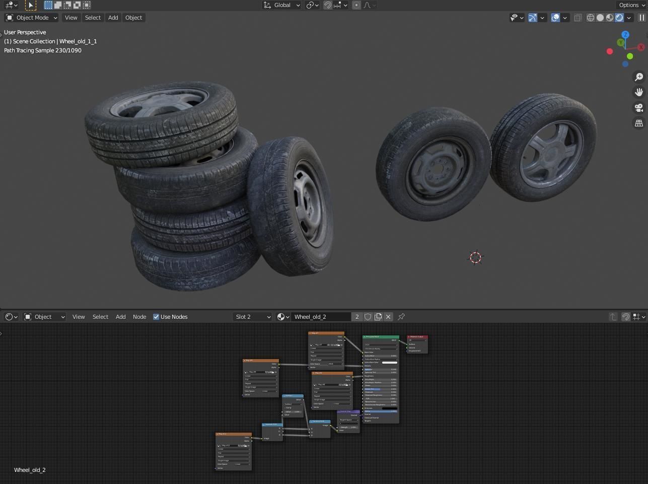 Old wheels for car PBR 3D model_5
