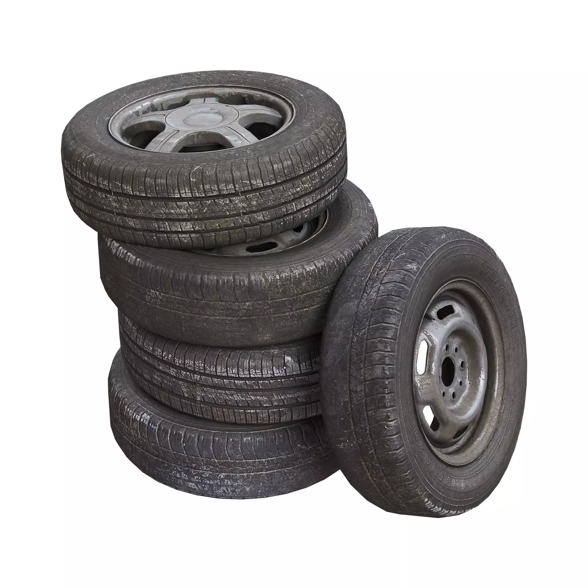 Old wheels for car PBR 3D model_0