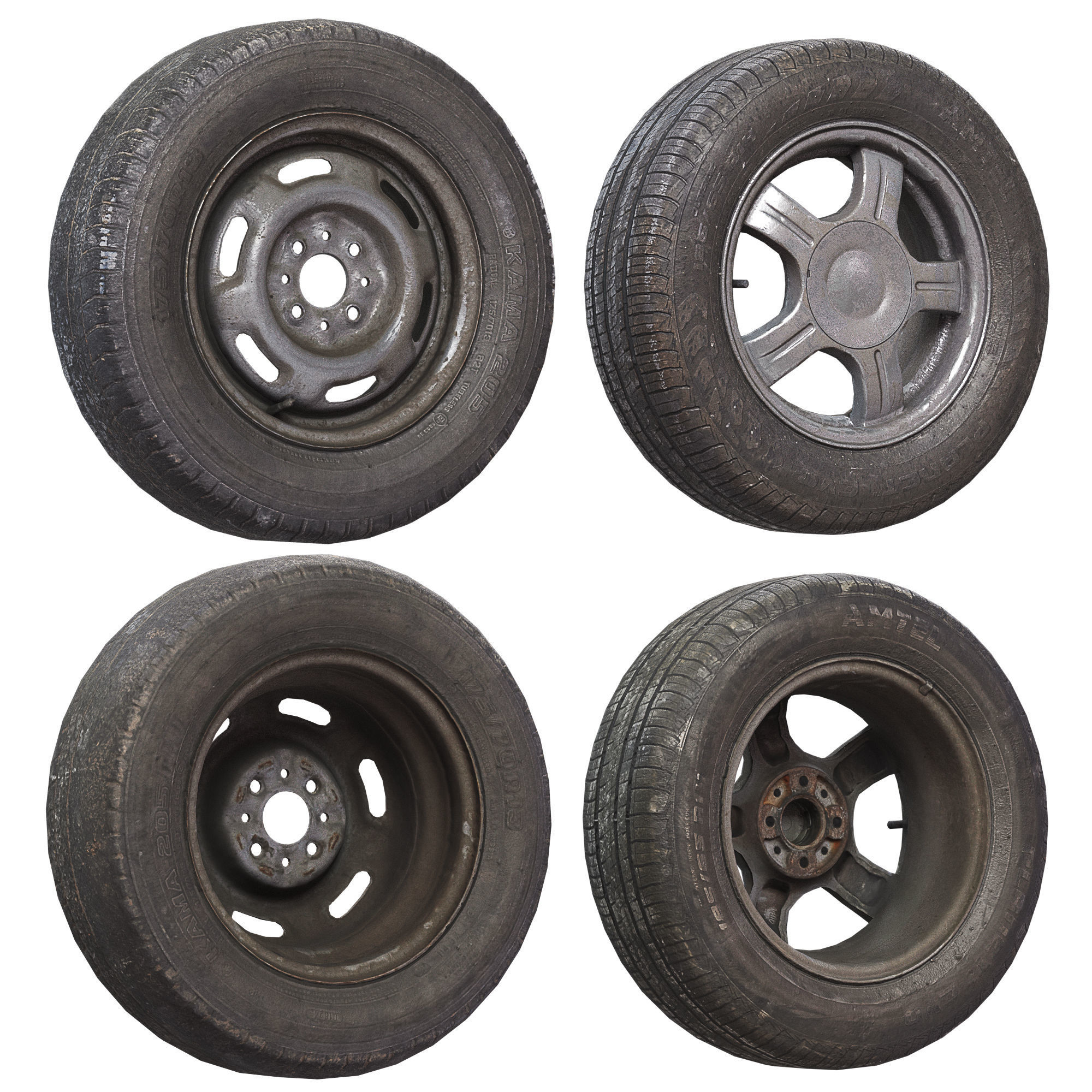 Old wheels for car PBR 3D model_4
