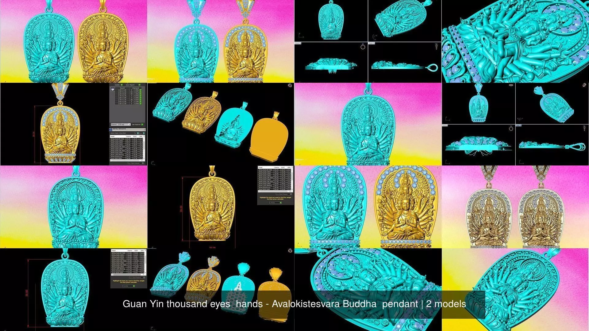 Guan Yin thousand eyes hands - Avalokistesvara Buddha pendant 3D Model Collection_0