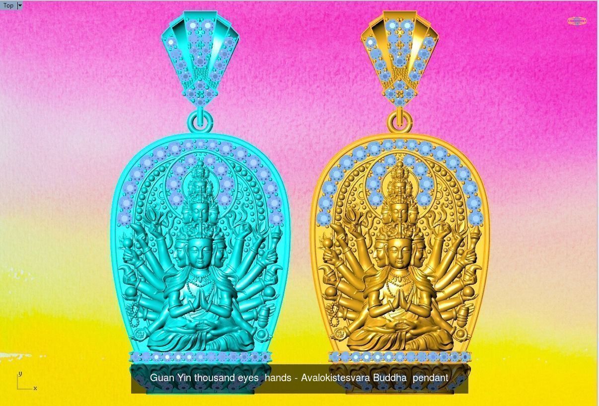 Guan Yin thousand eyes hands - Avalokistesvara Buddha pendant 3D Model Collection_6