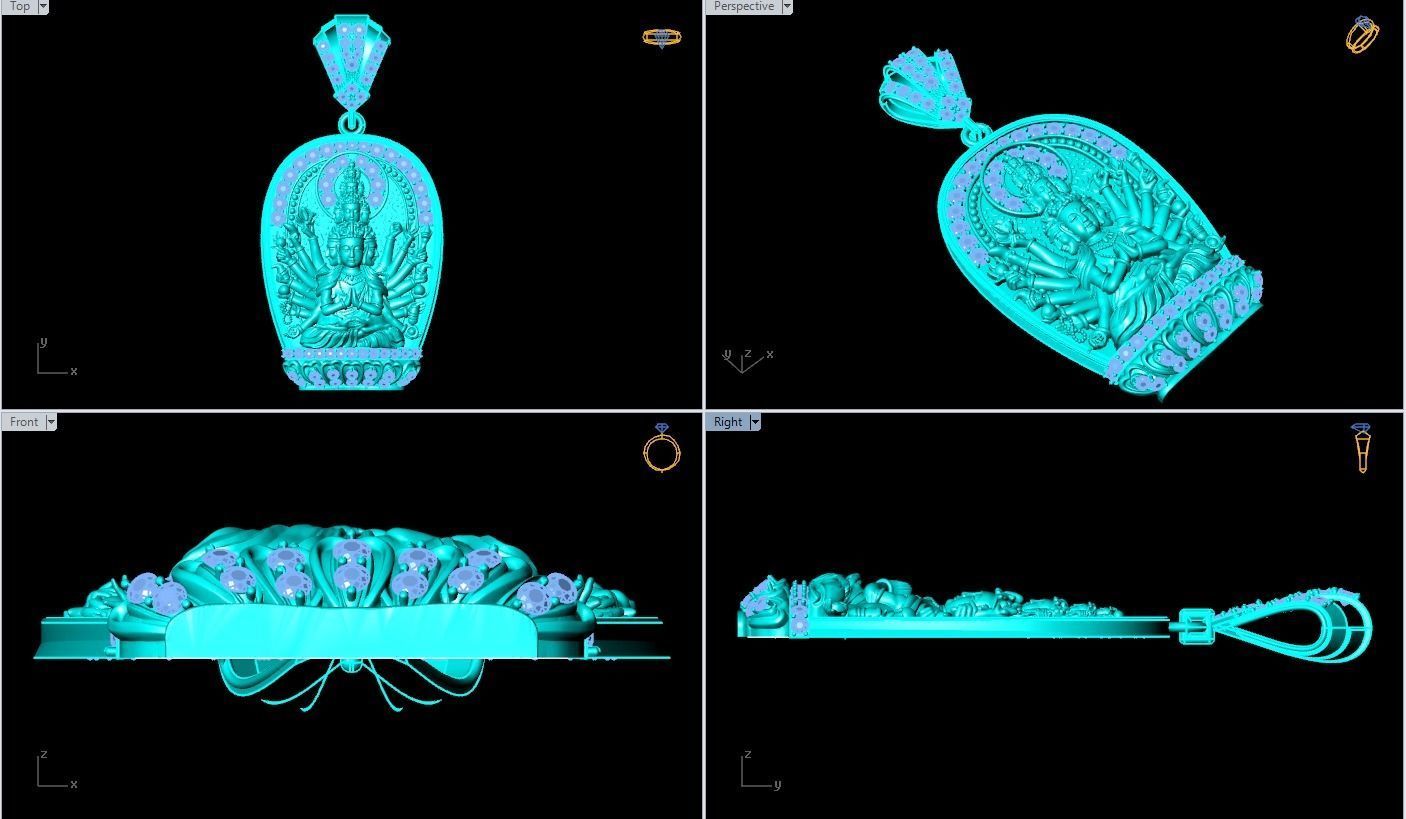 Guan Yin thousand eyes hands - Avalokistesvara Buddha pendant 3D Model Collection_8