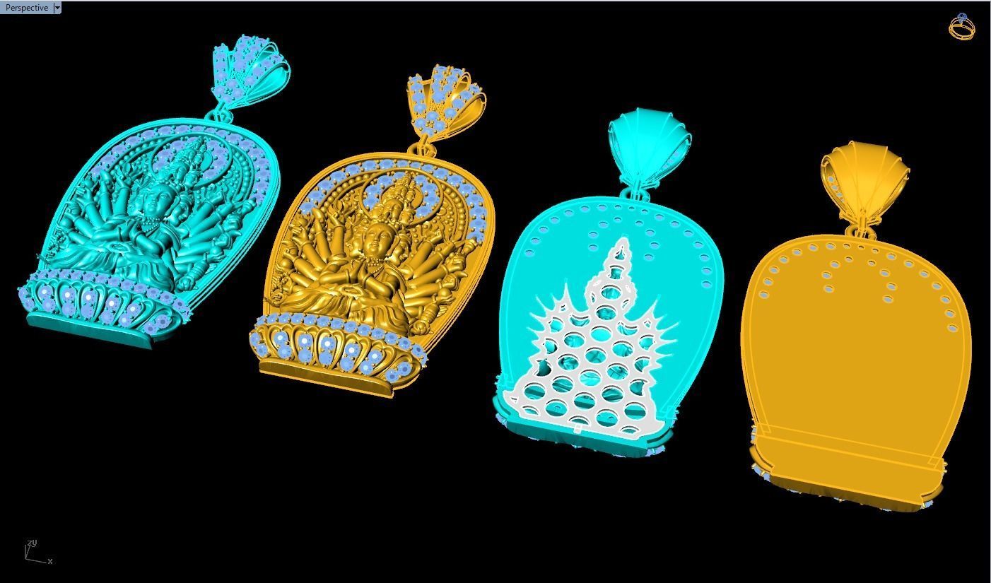 Guan Yin thousand eyes hands - Avalokistesvara Buddha pendant 3D Model Collection_7