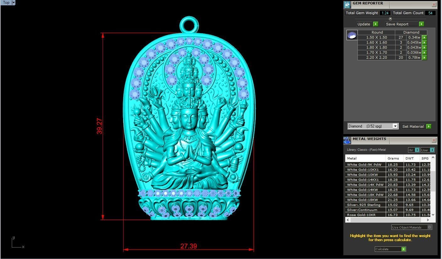 Guan Yin thousand eyes hands - Avalokistesvara Buddha pendant 3D Model Collection_9