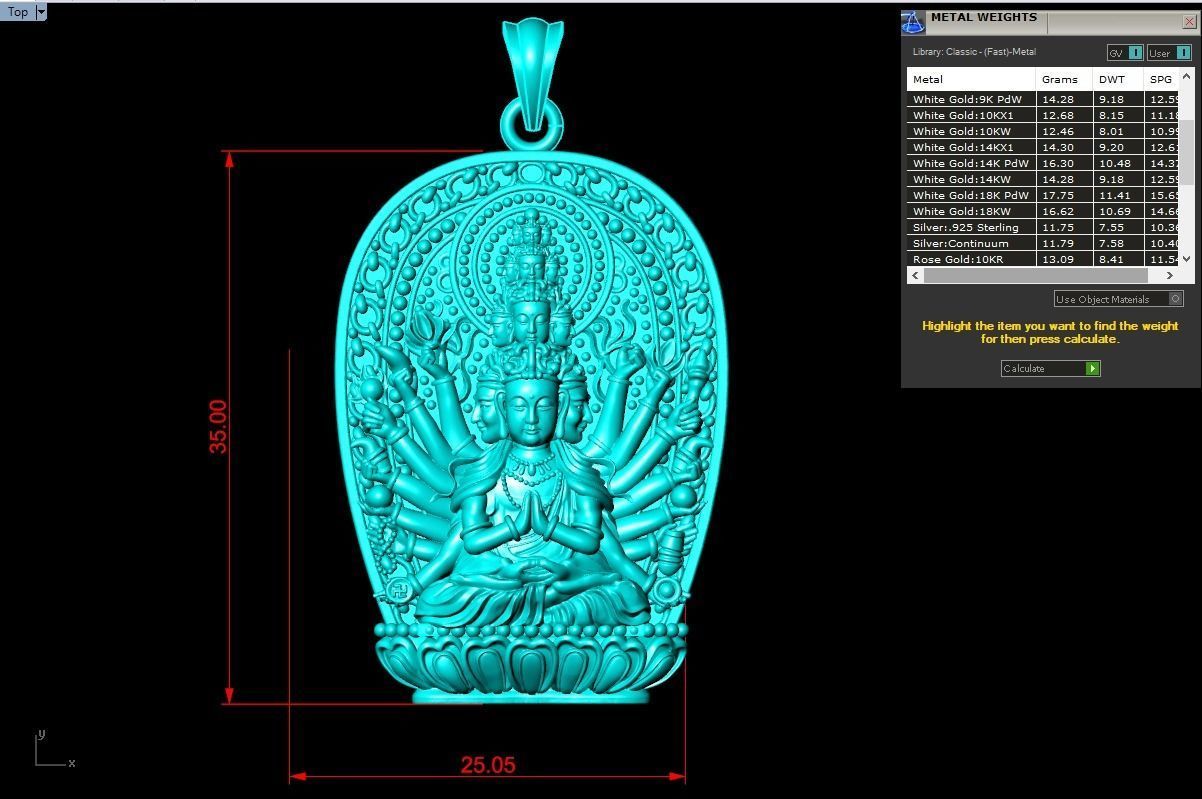 Guan Yin thousand eyes hands - Avalokistesvara Buddha pendant 3D Model Collection_5