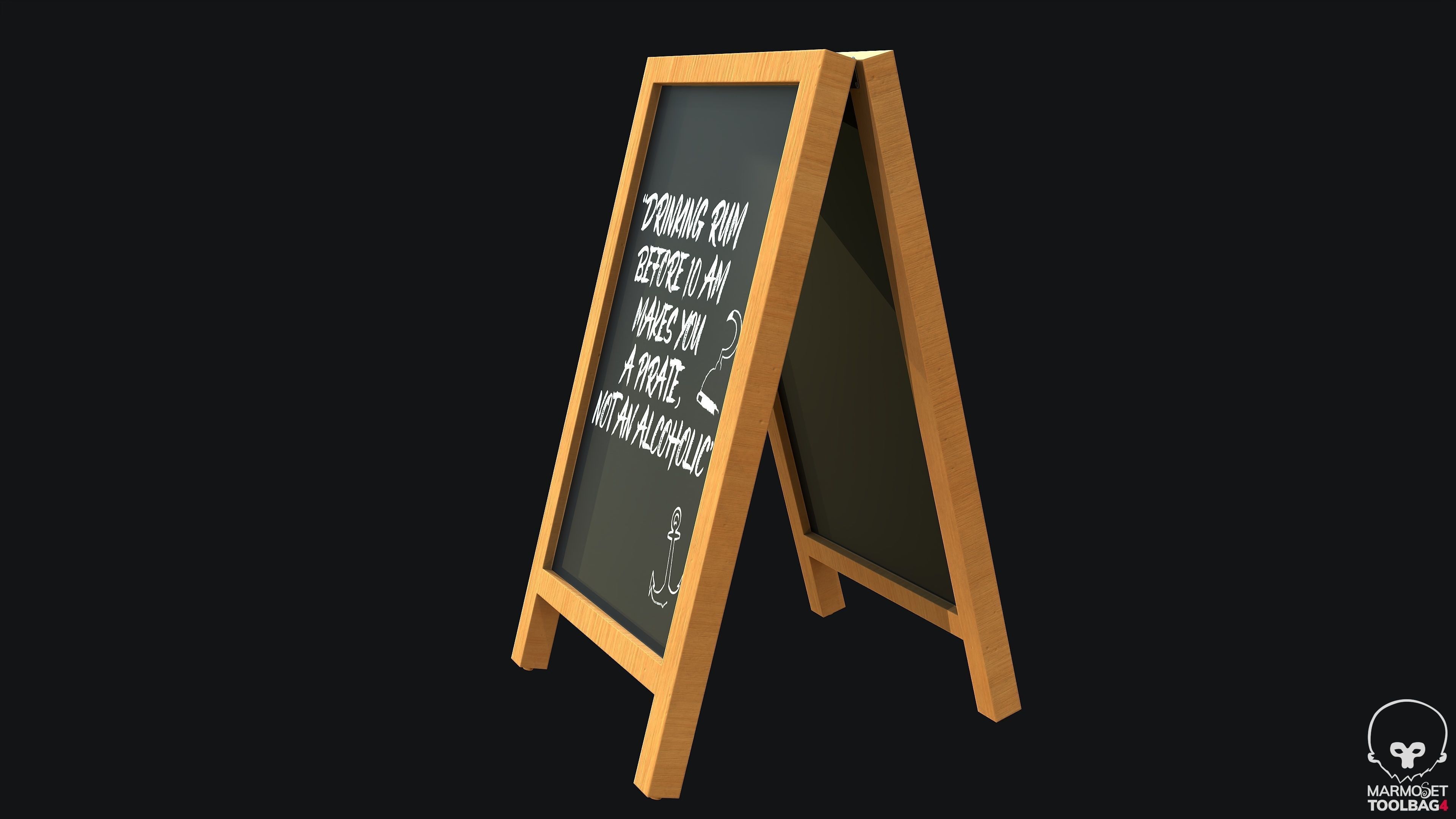 Chalkboard PBR Game Ready easel with Low-poly 3D model_5