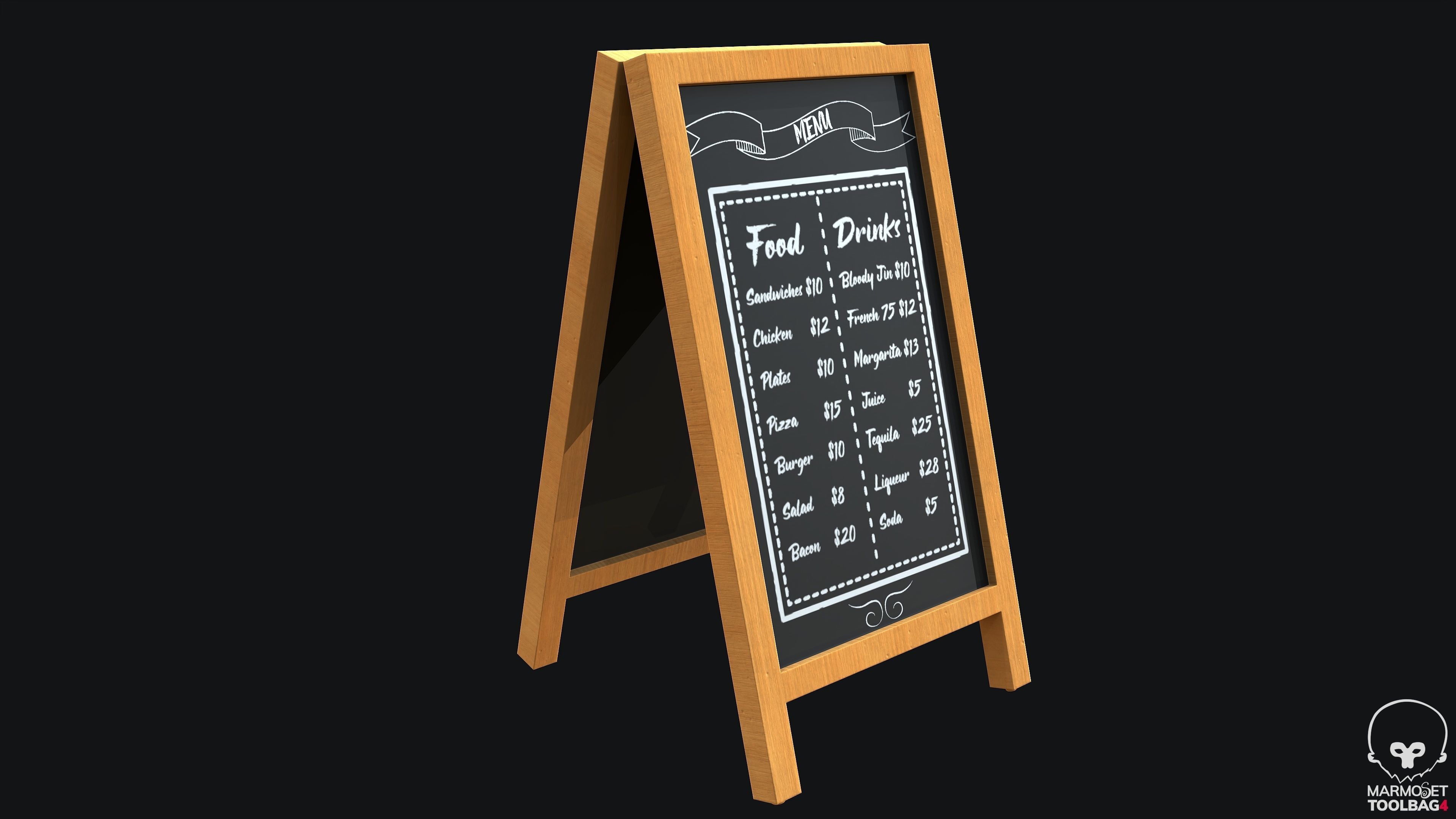 Chalkboard PBR Game Ready easel with Low-poly 3D model_1