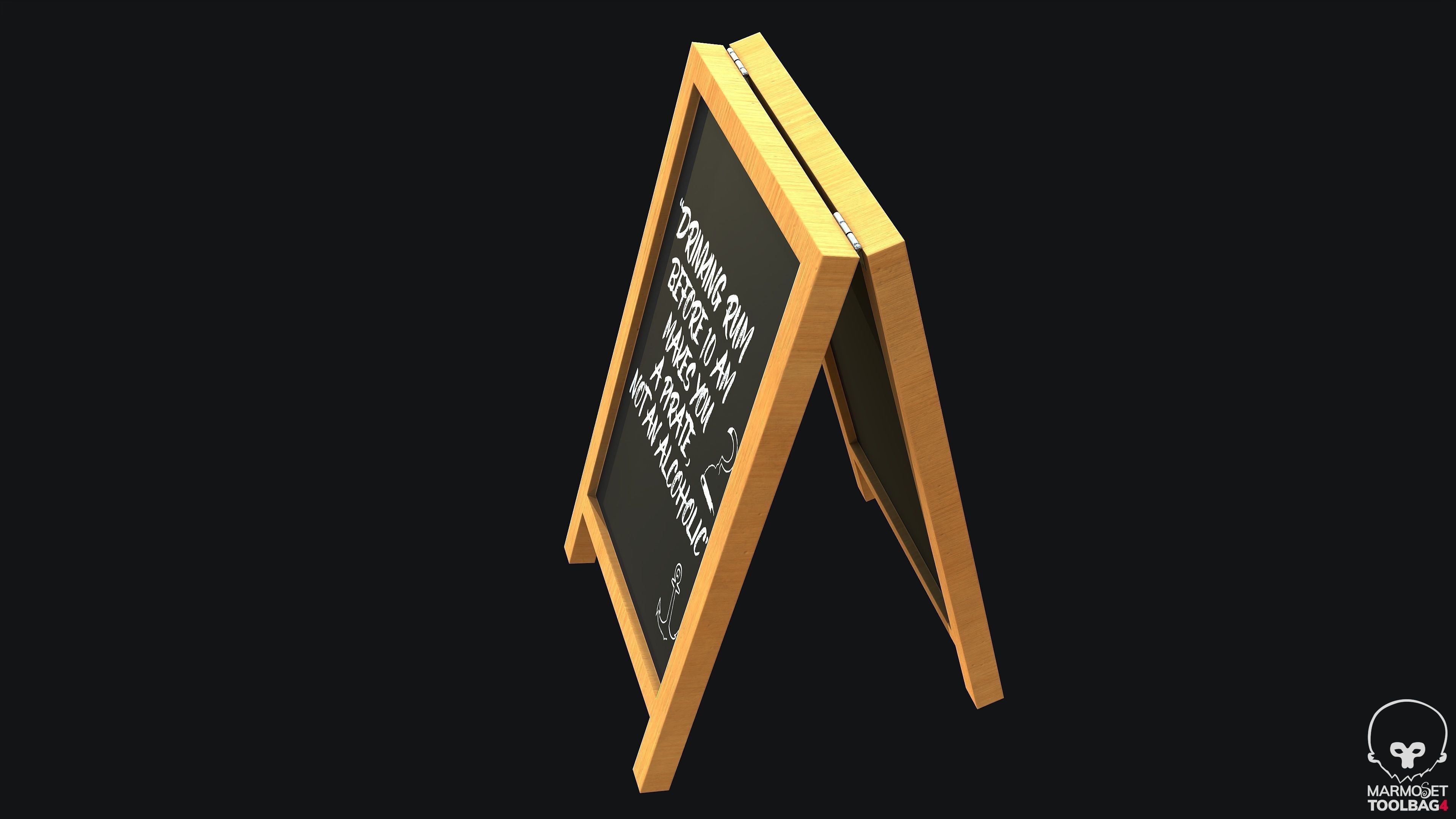 Chalkboard PBR Game Ready easel with Low-poly 3D model_3