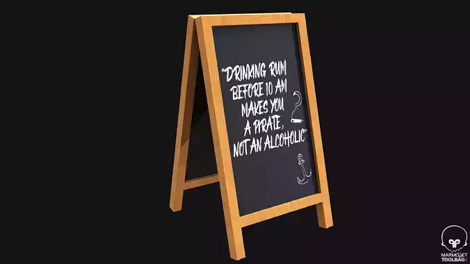 Chalkboard PBR Game Ready easel with Low-poly 3D model