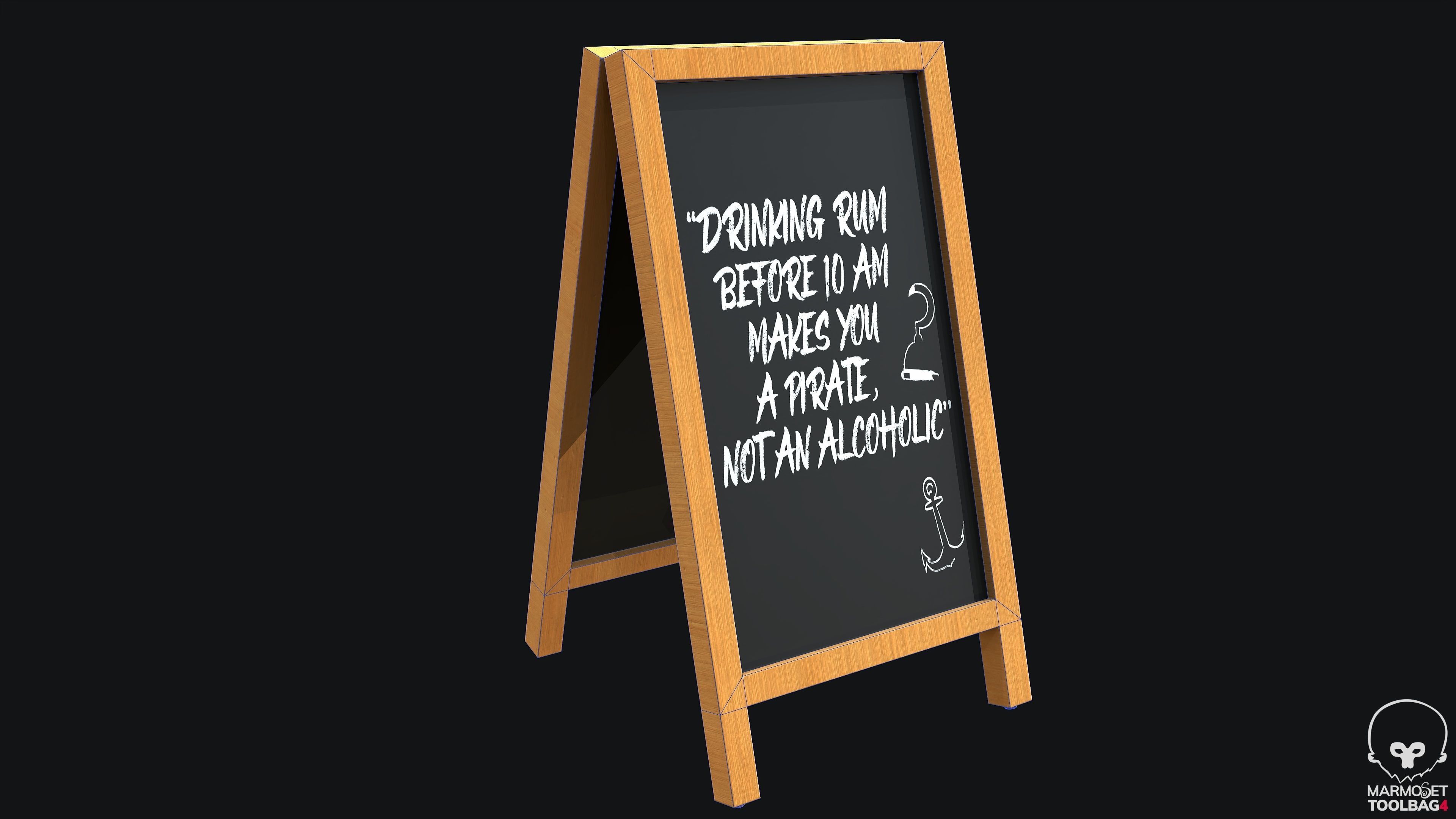 Chalkboard PBR Game Ready easel with Low-poly 3D model_2