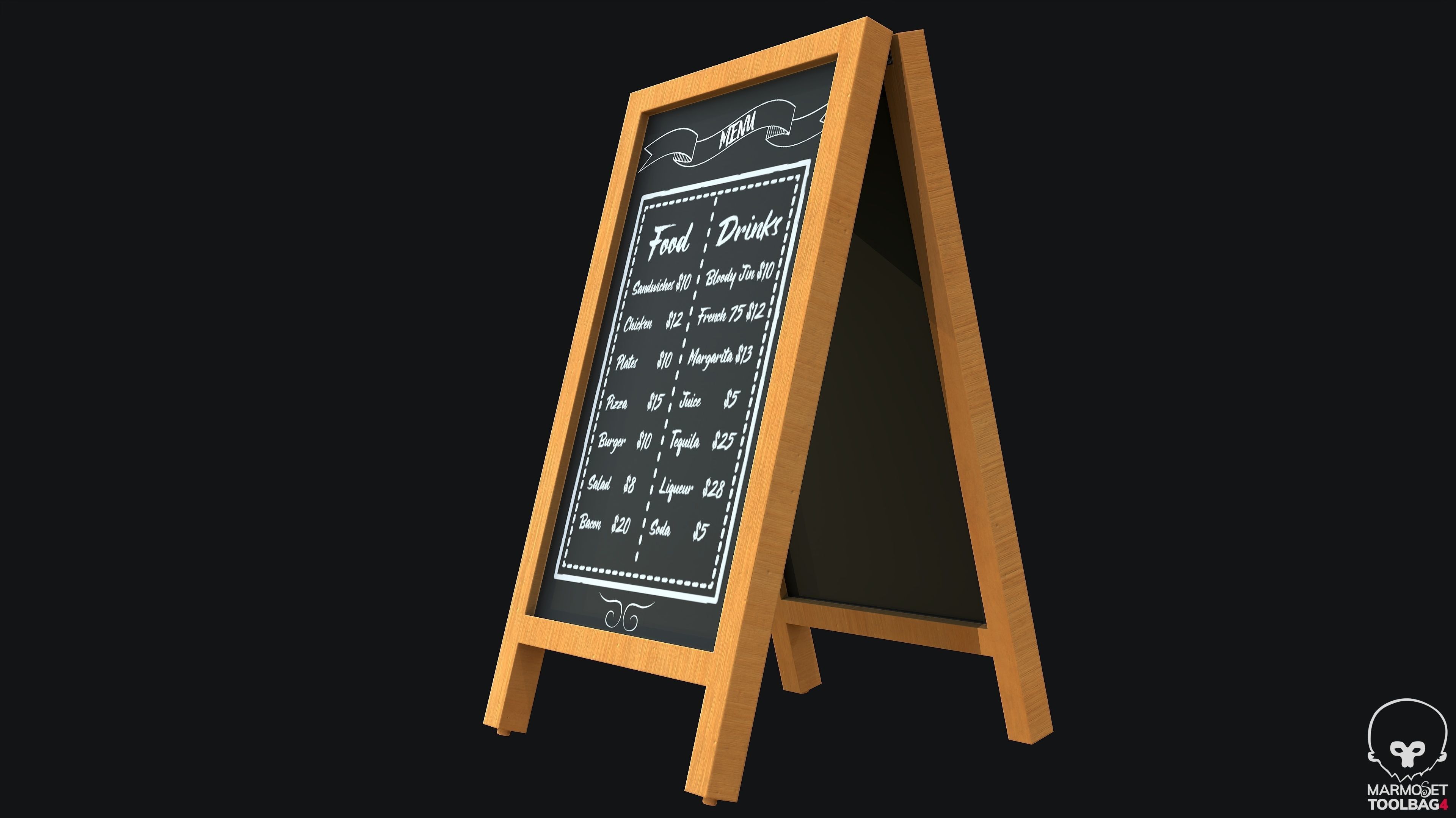 Chalkboard PBR Game Ready easel with Low-poly 3D model_6