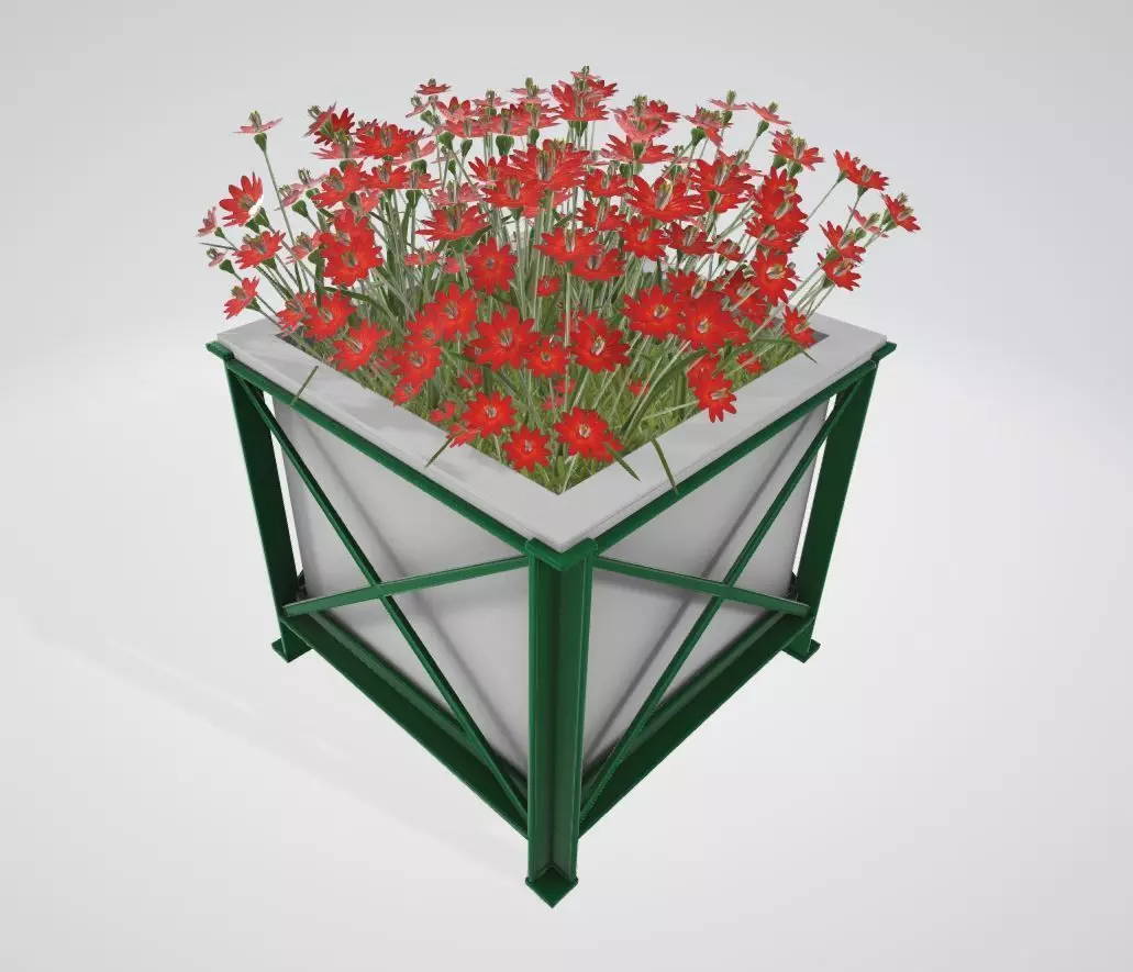 Flower Pot Red Flowers Version 2 Low-poly 3D model_0
