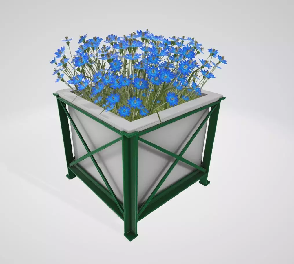 Flower Pot Blue Flowers Version 2 Low-poly 3D model_0