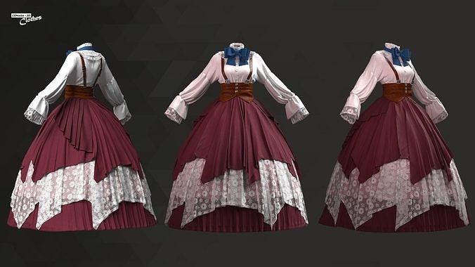 Victorian Style Dress - 70 Marvelous Designer and Clo3D 3D model