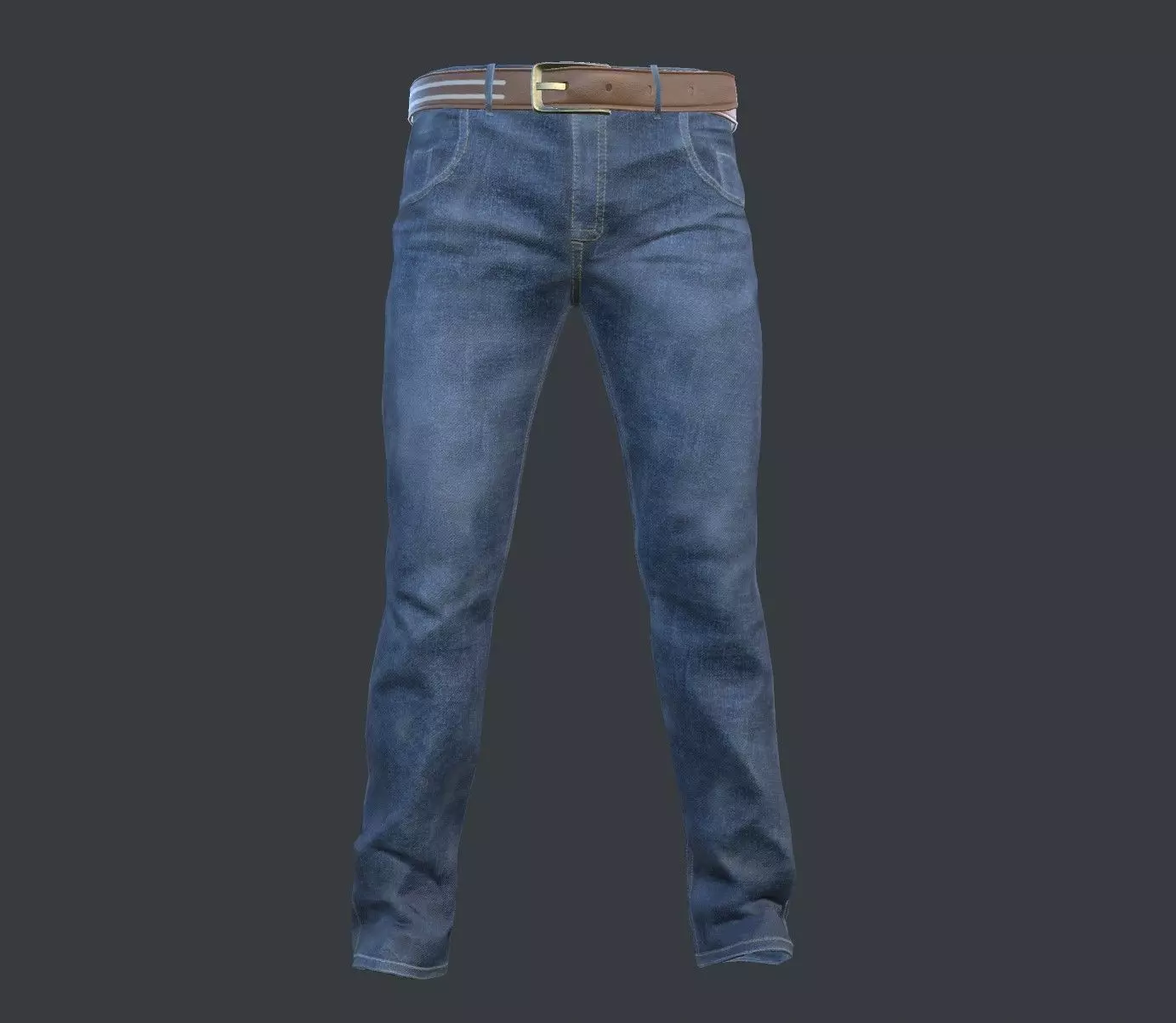 Jeans pair of with belt Low-poly 3D model_0