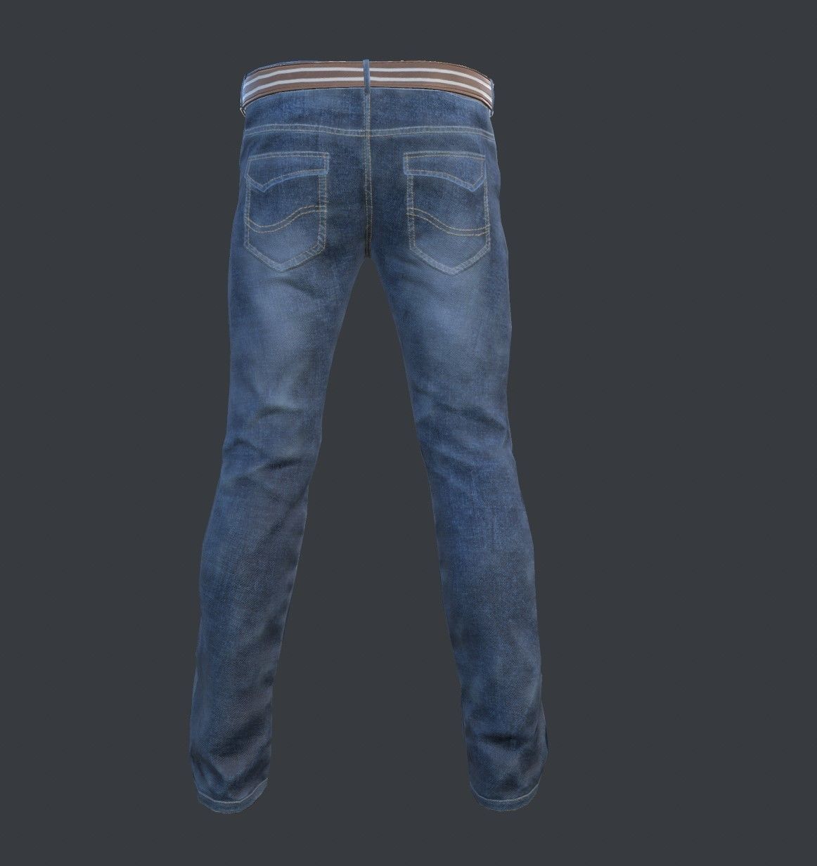 Jeans pair of with belt Low-poly 3D model_3
