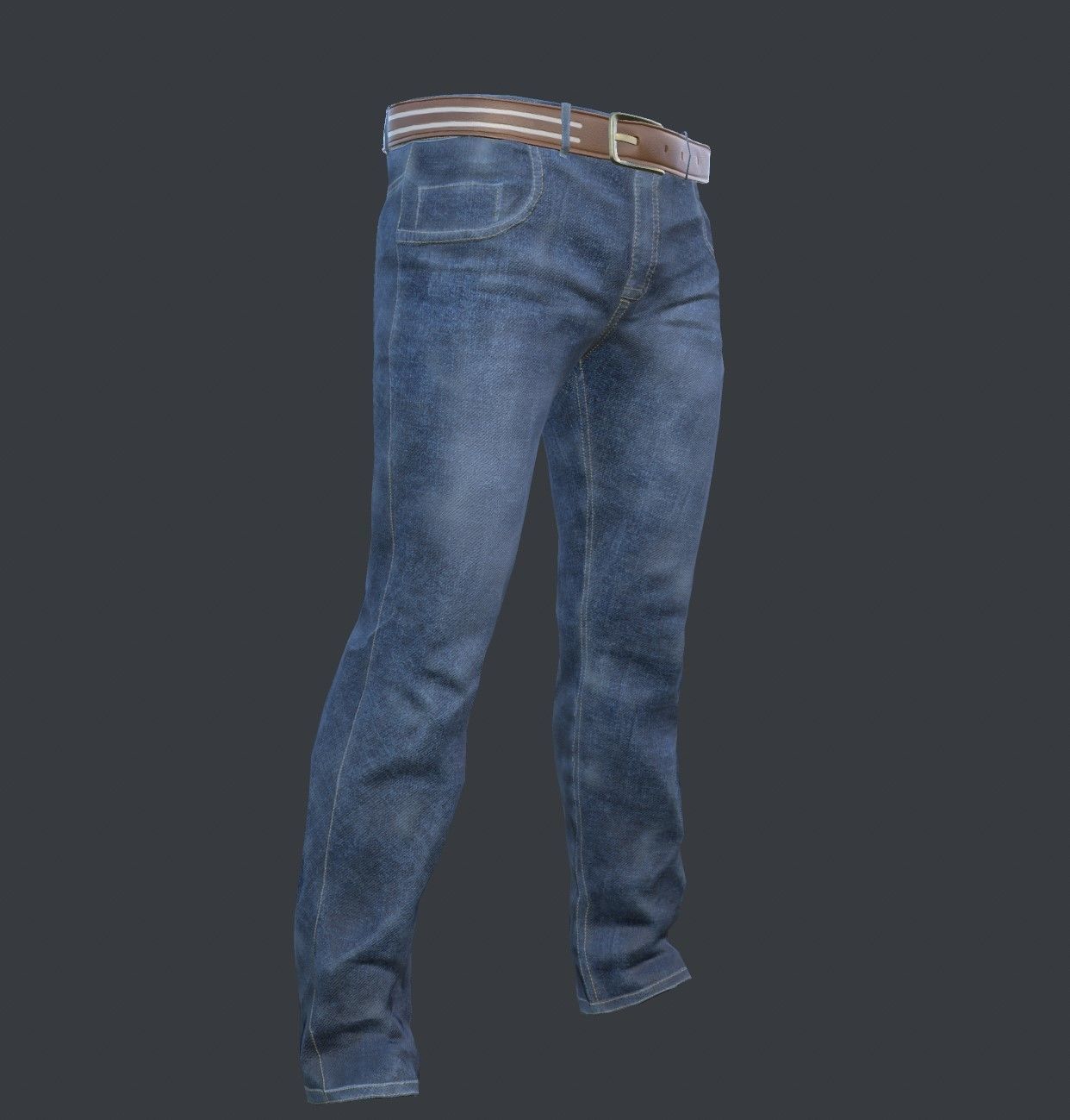 Jeans pair of with belt Low-poly 3D model_2