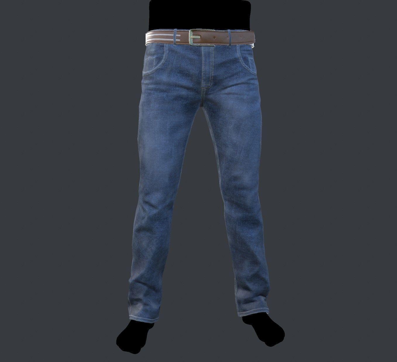Jeans pair of with belt Low-poly 3D model_4