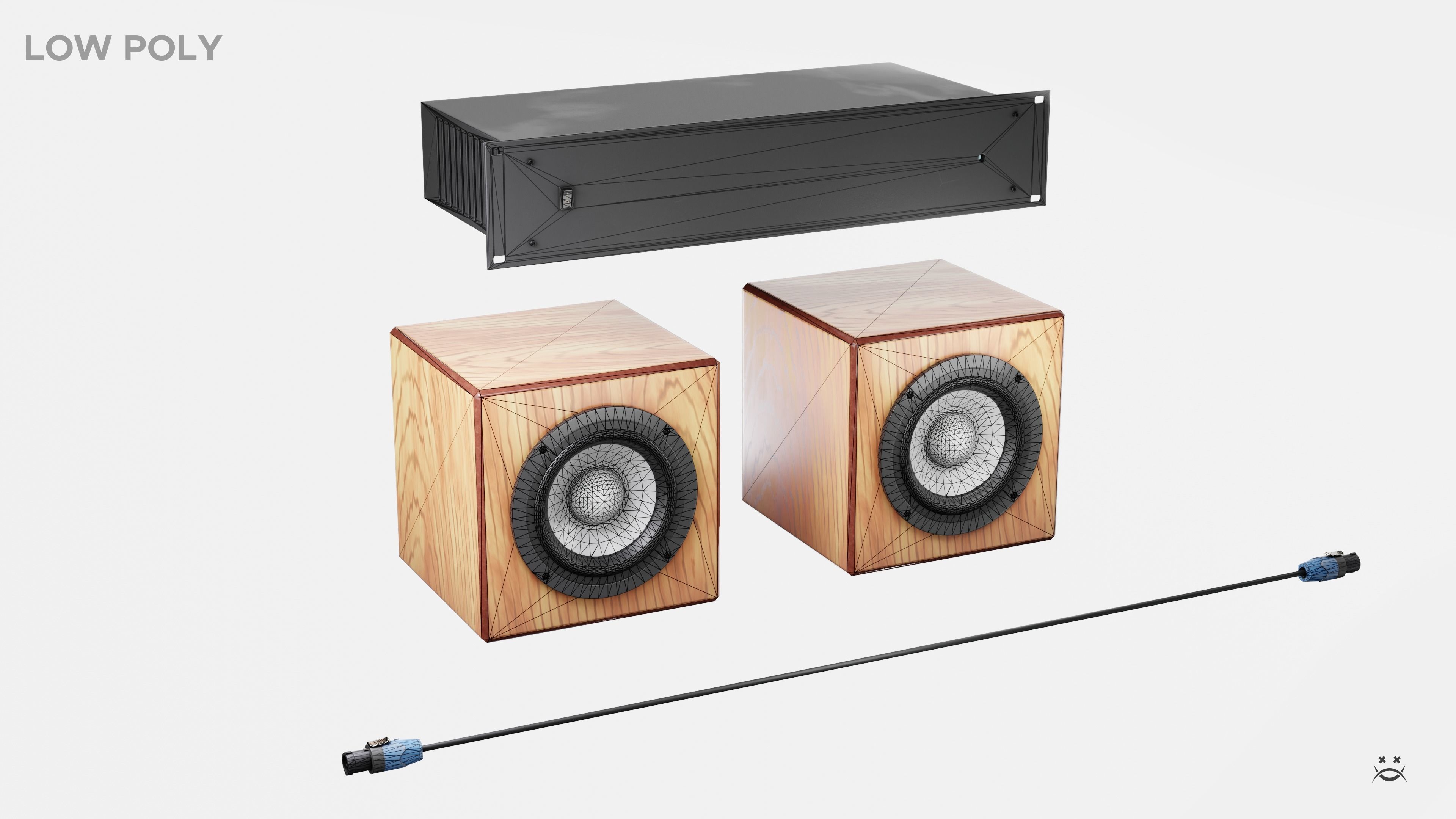 Studio monitors DMAX audio Super Cubes 5 Low-poly 3D model_11