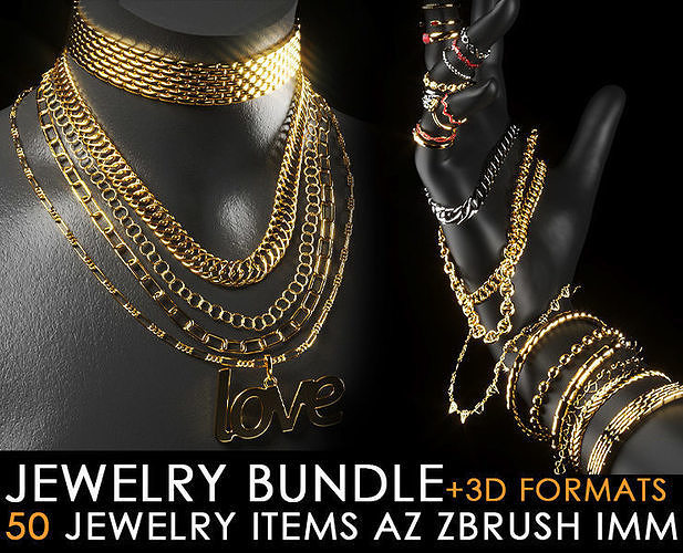 50 jewelry items Low-poly 3D print model