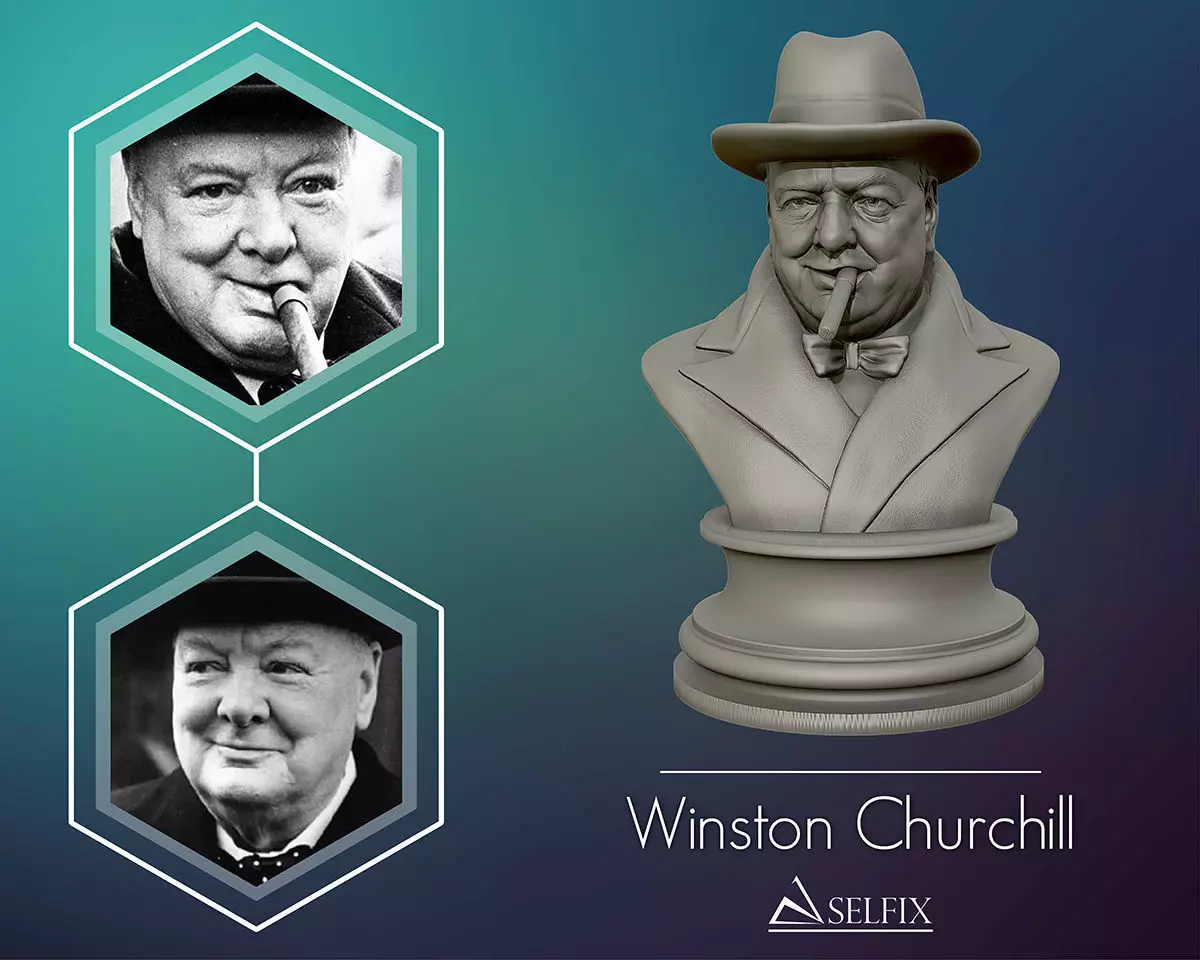 Winston Churchill bust sculpture 3D print model_0