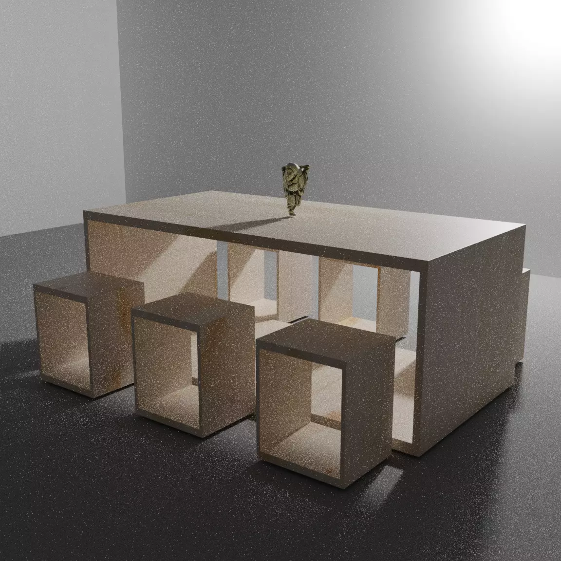 Table Set dining with four stools Free low-poly 3D model_0