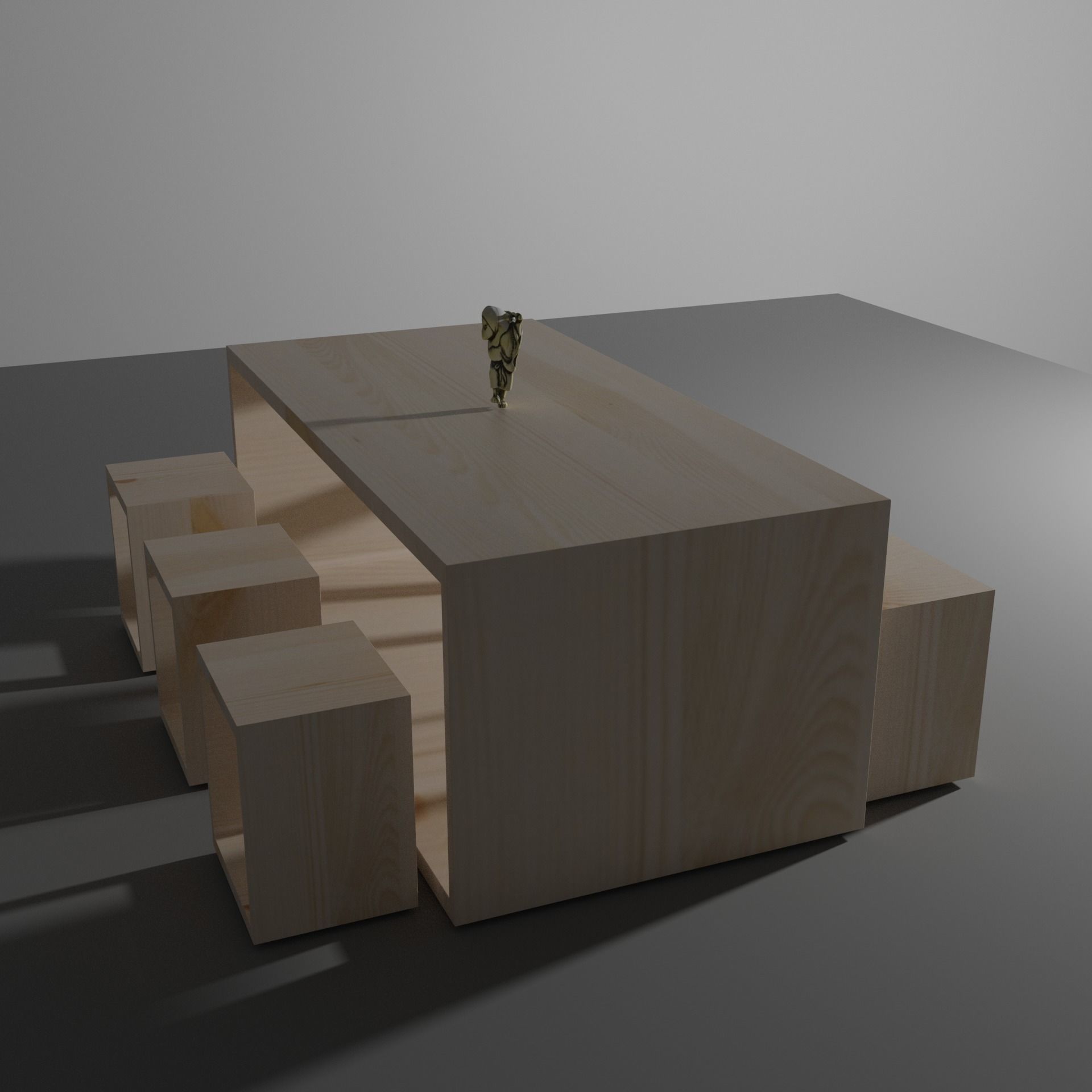 Table Set dining with four stools Free low-poly 3D model_1