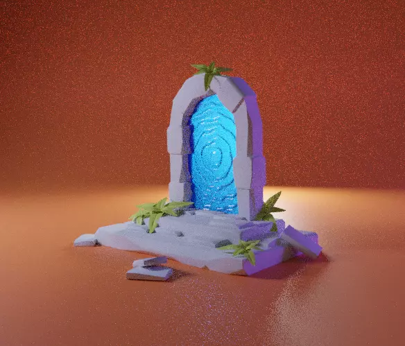 Portal door with light in it Low-poly 3D model_0