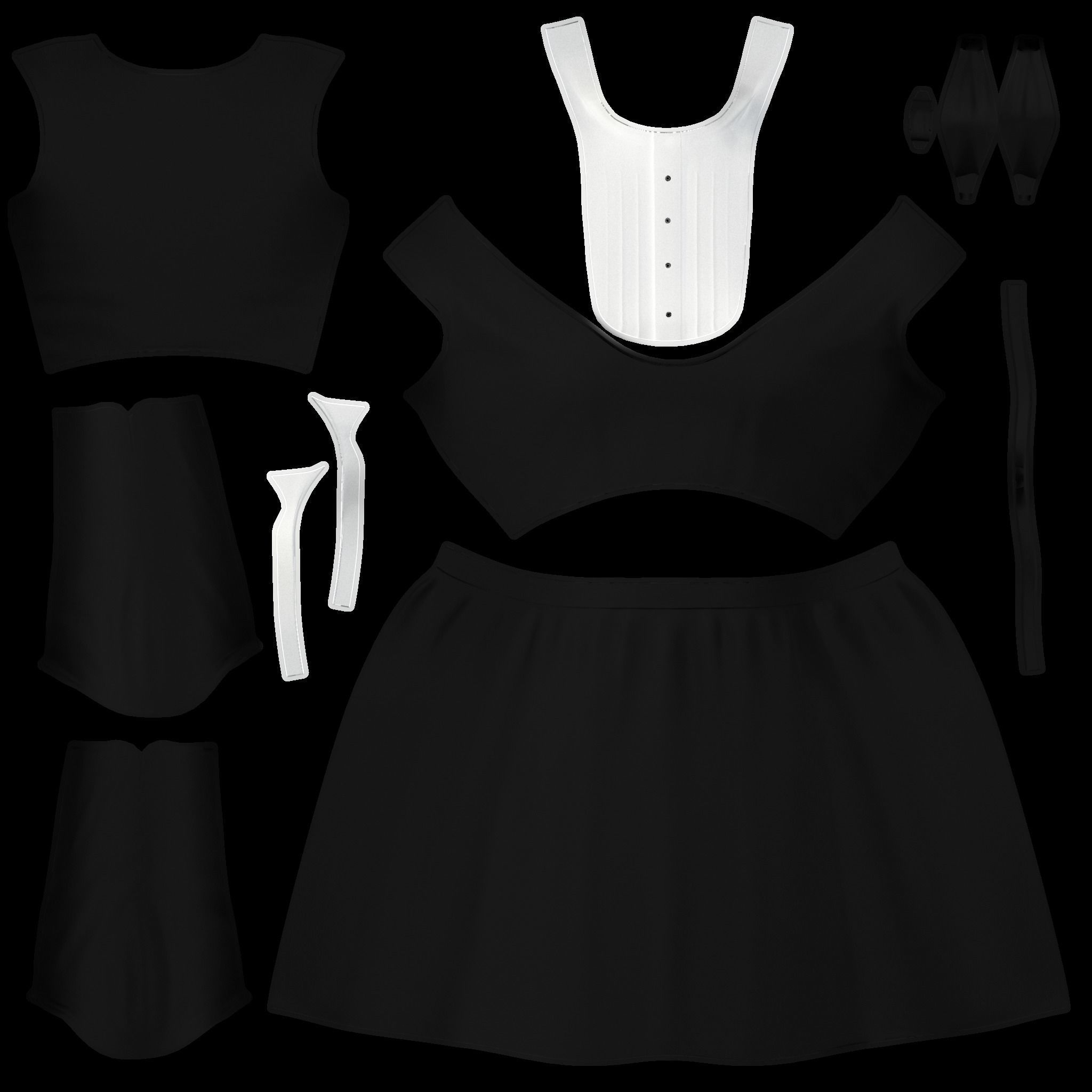 Female Uniform With Dicky Bow Low-poly 3D model_5