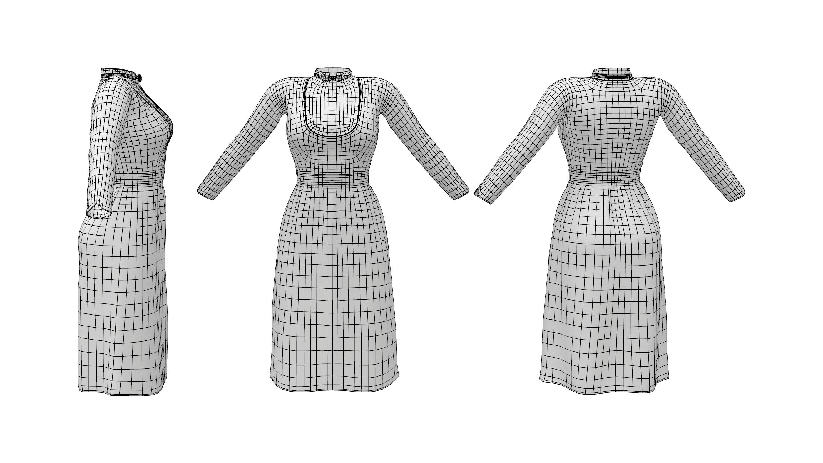 Female Uniform With Dicky Bow Low-poly 3D model_3