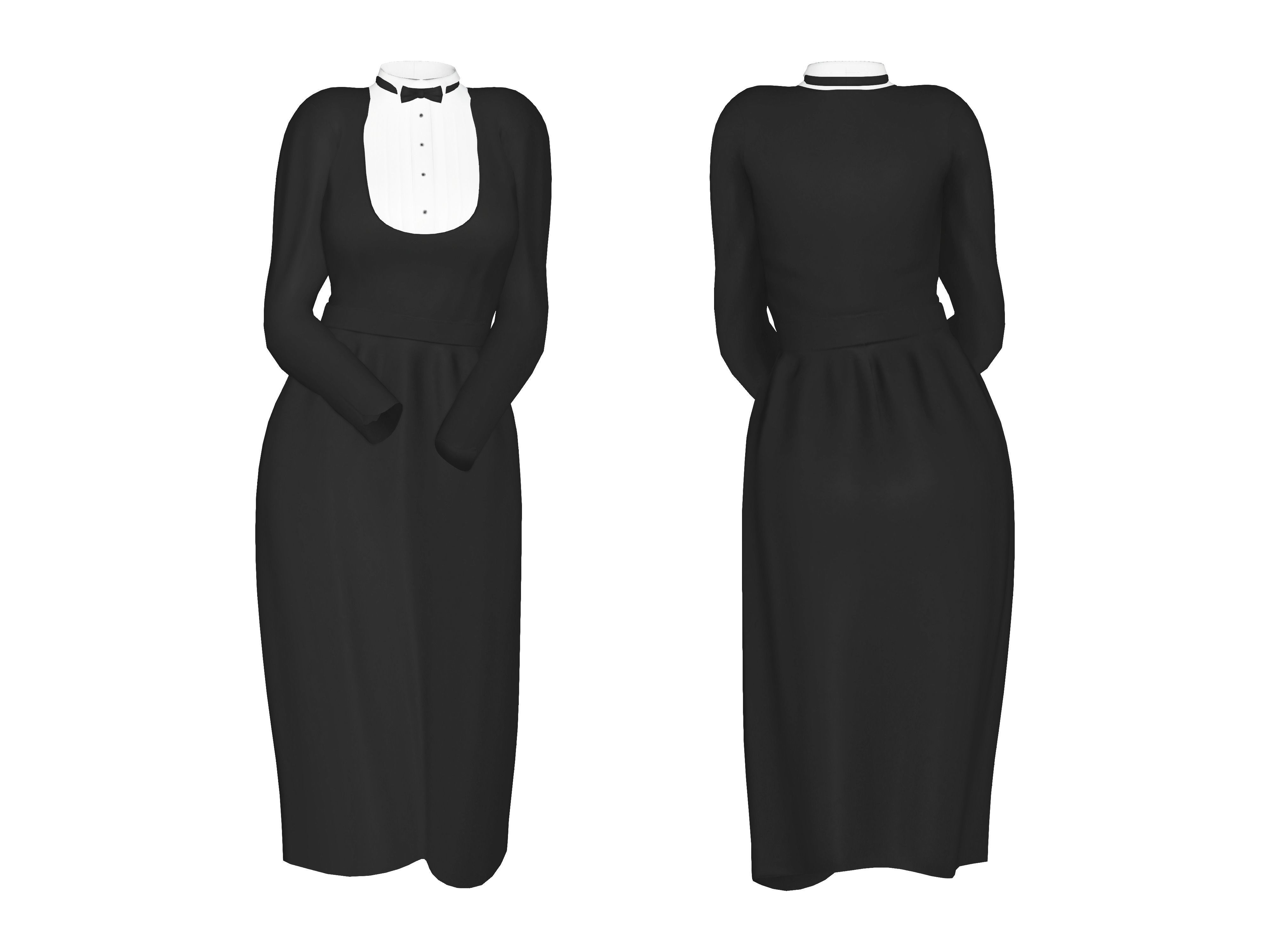 Female Uniform With Dicky Bow Low-poly 3D model_2