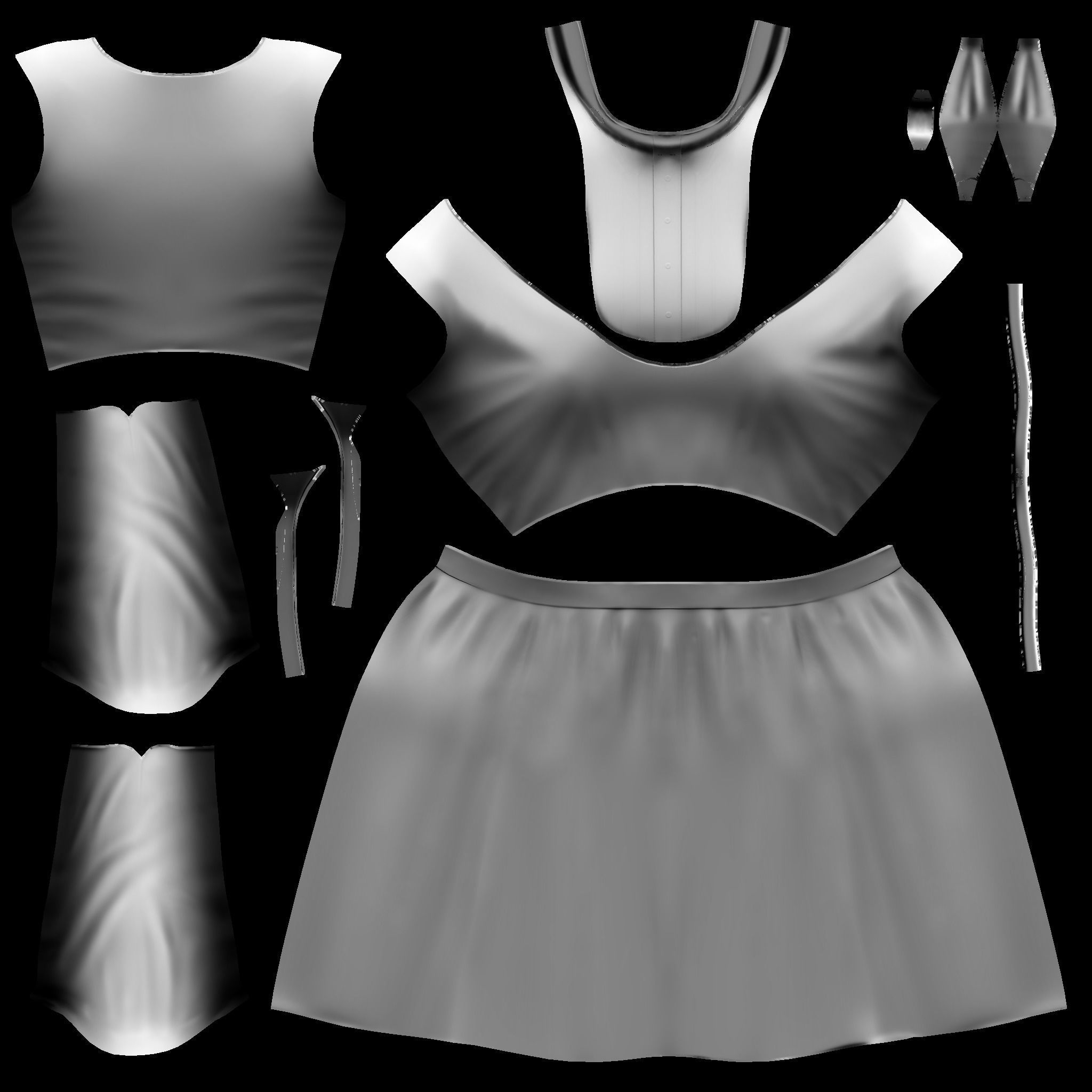 Female Uniform With Dicky Bow Low-poly 3D model_8