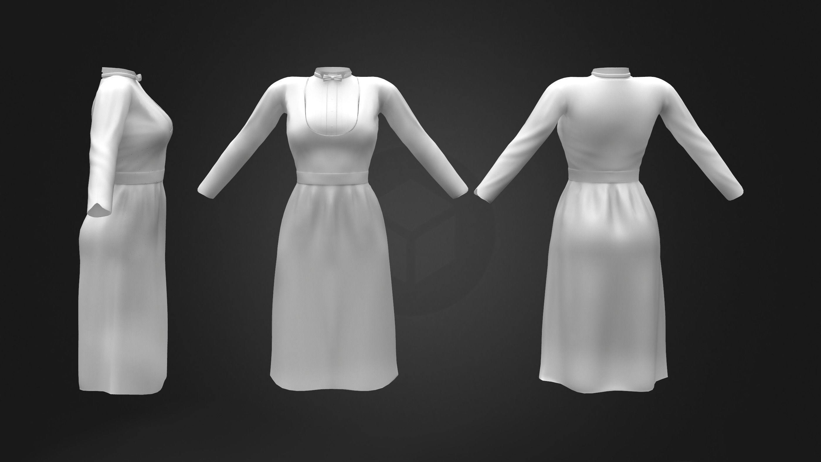 Female Uniform With Dicky Bow Low-poly 3D model_4