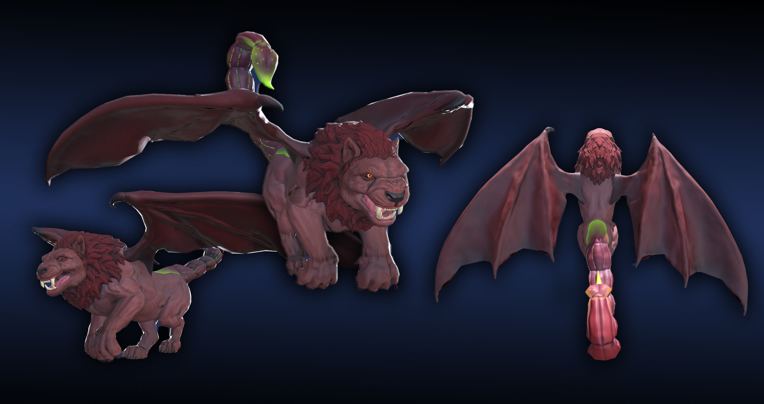 Manticore dragon with wings Low-poly 3D model_5