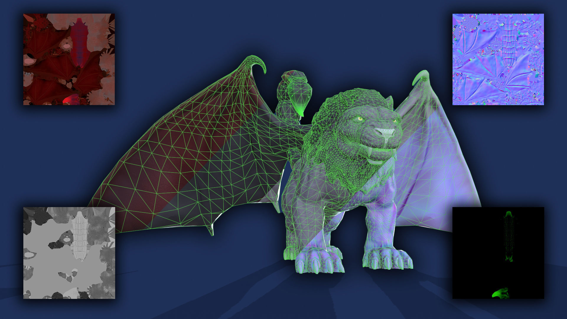Manticore dragon with wings Low-poly 3D model_6