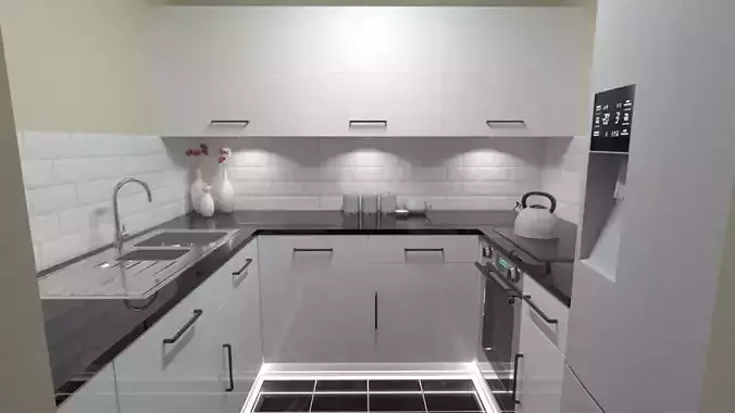Kitchen with cabinets and counter tops 3D model